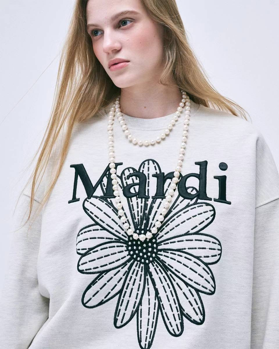Mardi SWEATSHIRT FLOWERMARDI NEEDLEWORK_OATMEAL BLACK