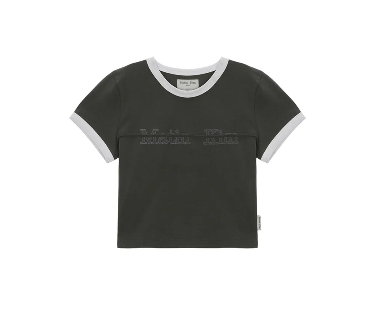 Matin kim CUTTED LOGO RINGER CROP TOP IN CHARCOAL