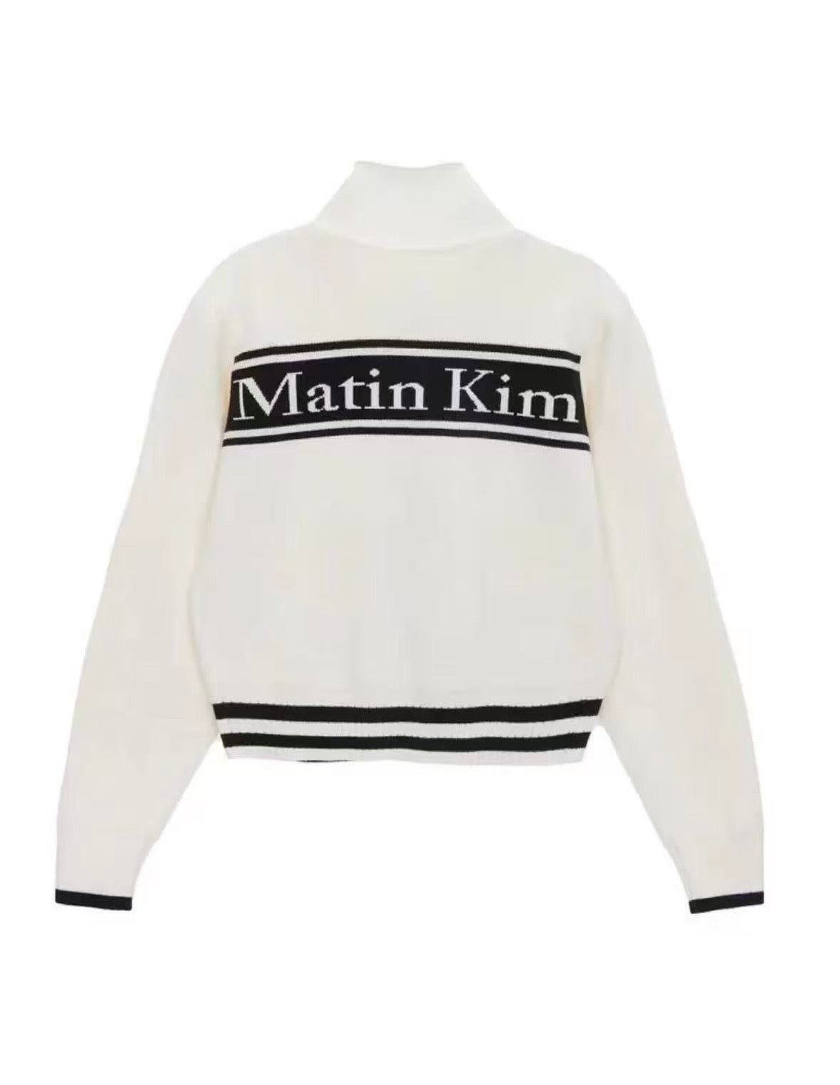 Matin Kim zip LOGO KNIT CARDIGAN IN White