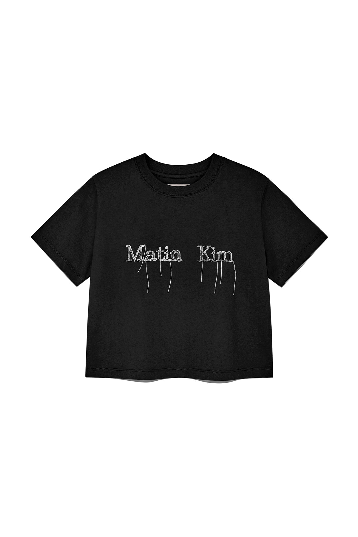 MATIN KIM LOGO THREAD POINT CROP TOP IN BLACK