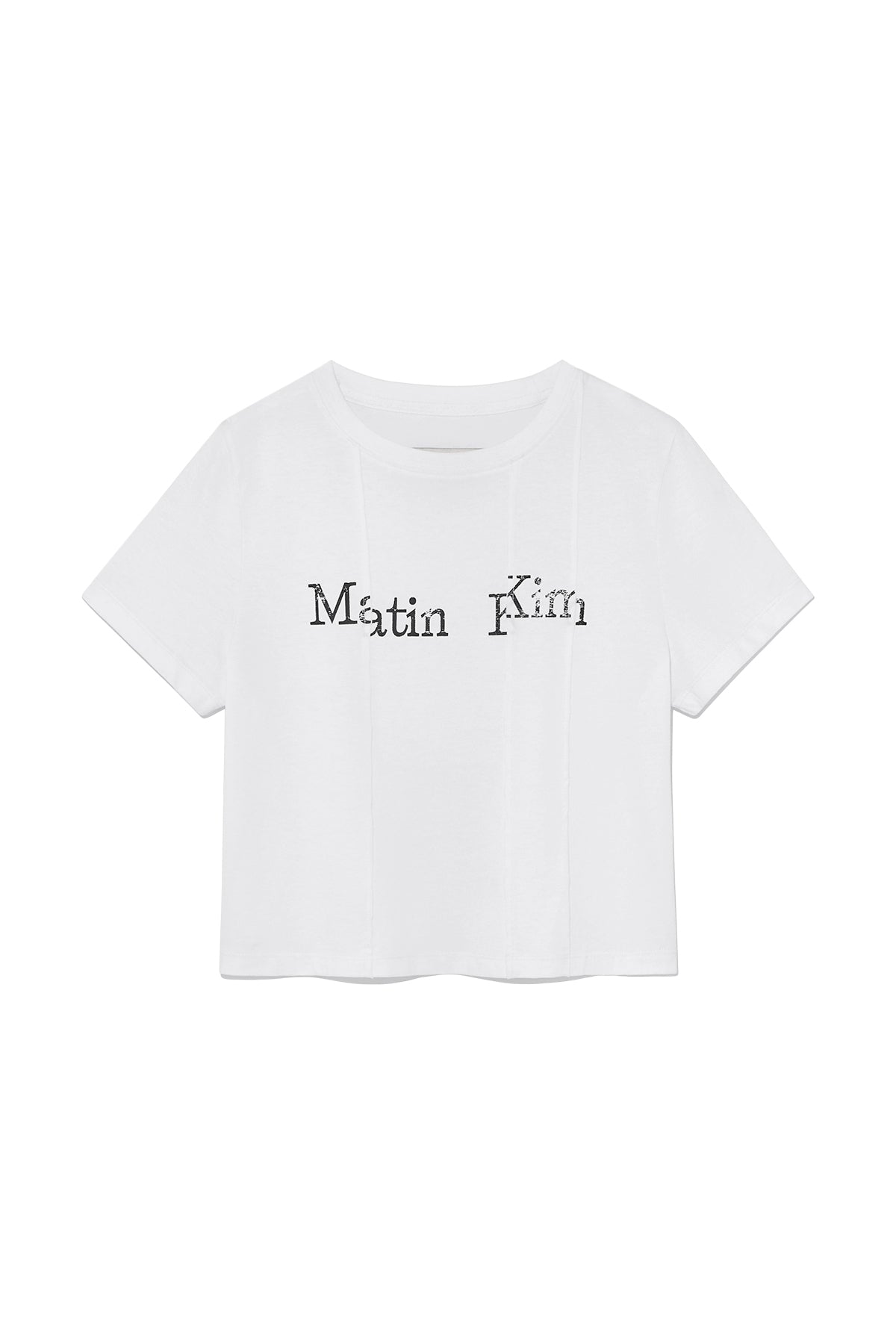 Matin Kim UNBALANCE TYPO LOGO CROP TOP IN WHITE