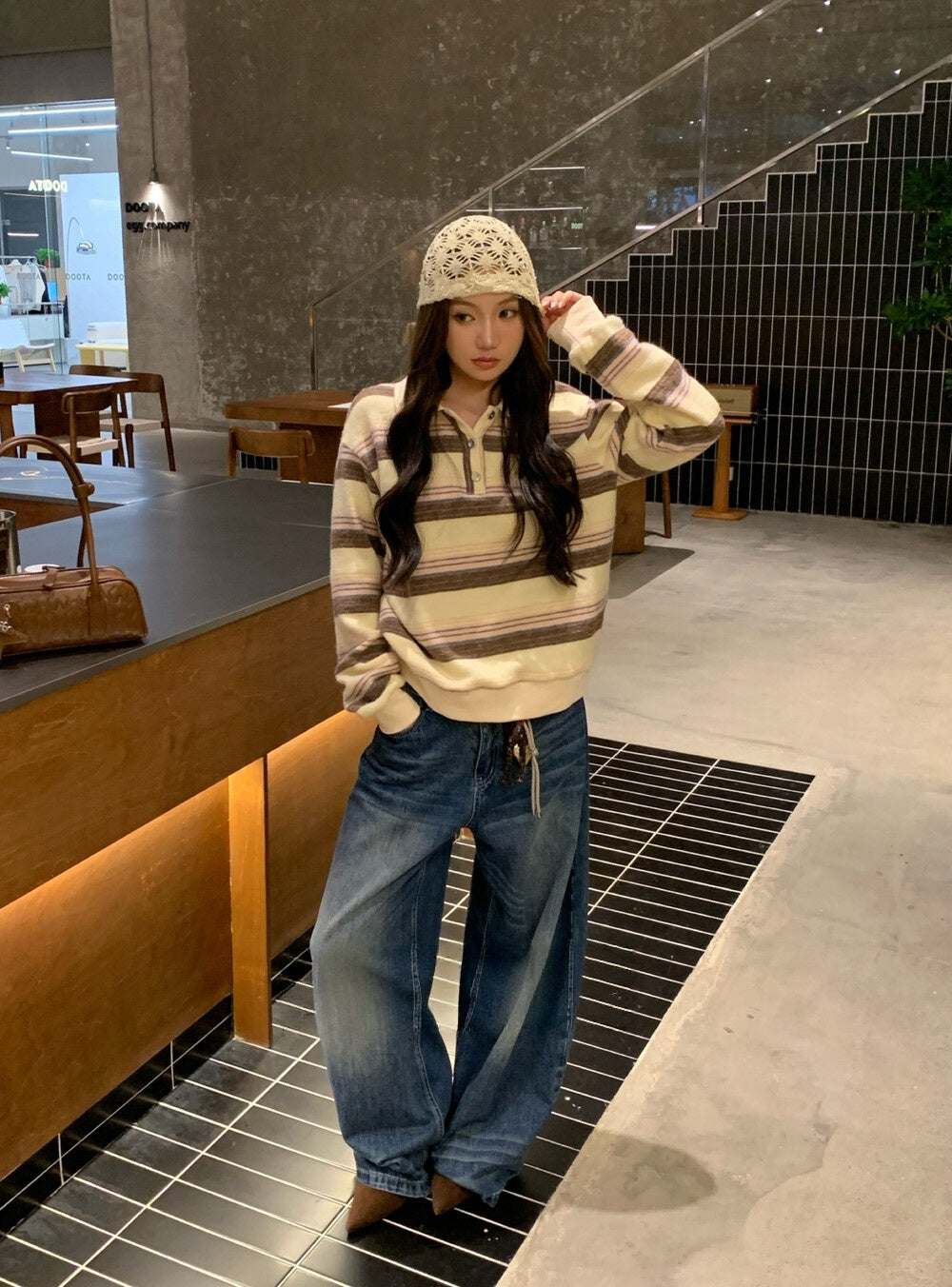 Polo stripe knit top