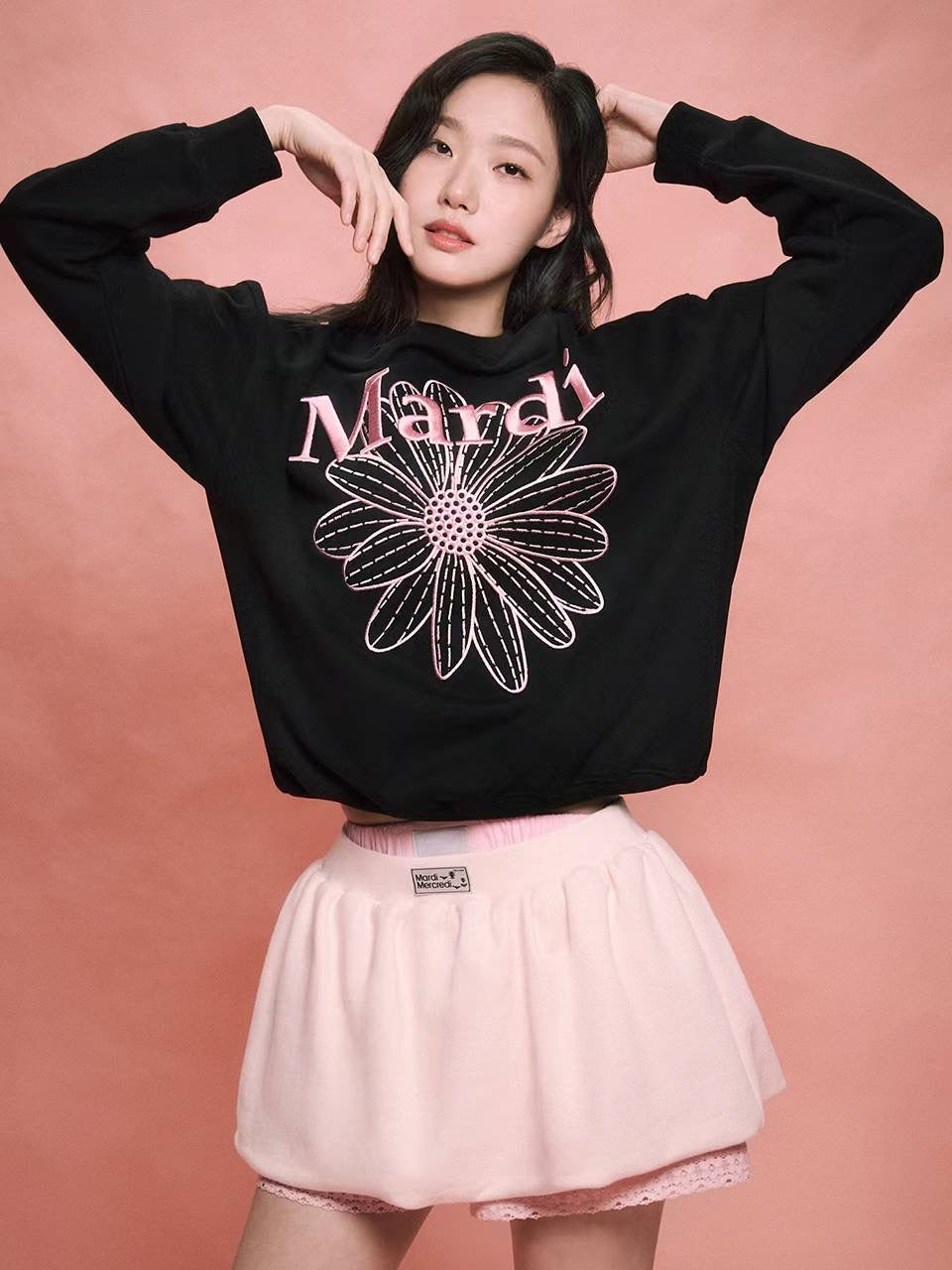 Mardi SWEATSHIRT FLOWERMARDI NEEDLEWORK_BLACK PINK