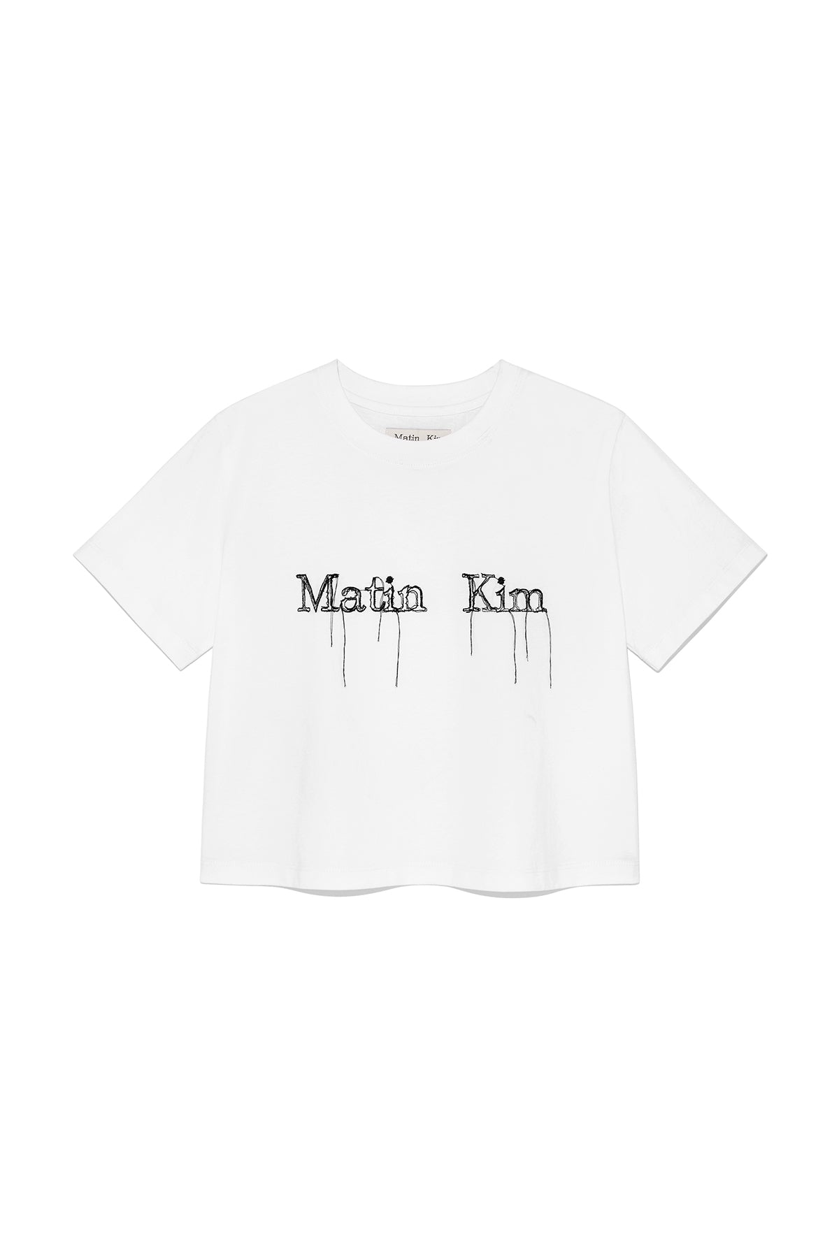 MATIN KIM LOGO THREAD POINT CROP TOP IN WHITE