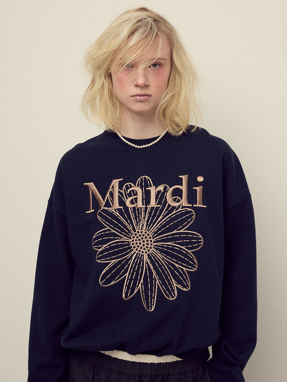 MARDI SWEATSHIRT FLOWERMARDI NEEDLEWORK_NAVY TAUPE