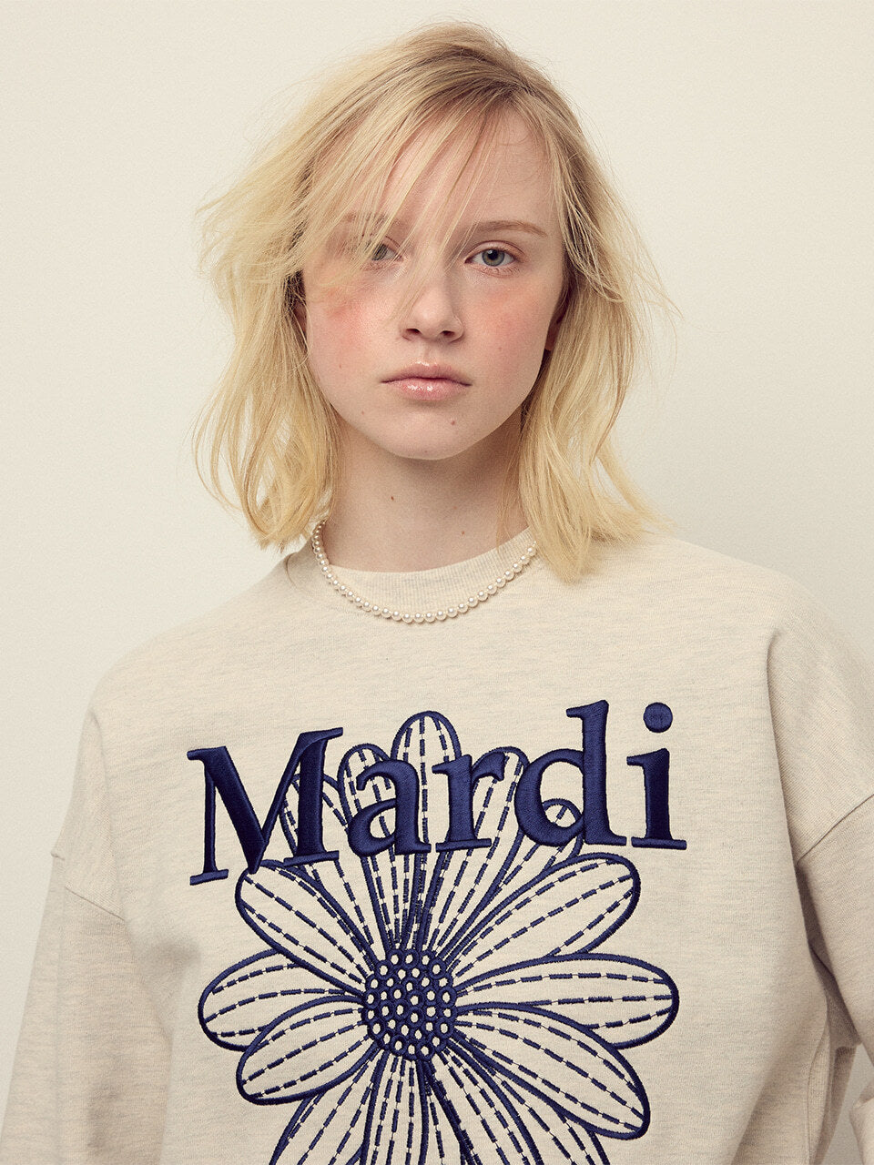 MARDI SWEATSHIRT FLOWERMARDI NEEDLEWORK_OATMEAL NAVY