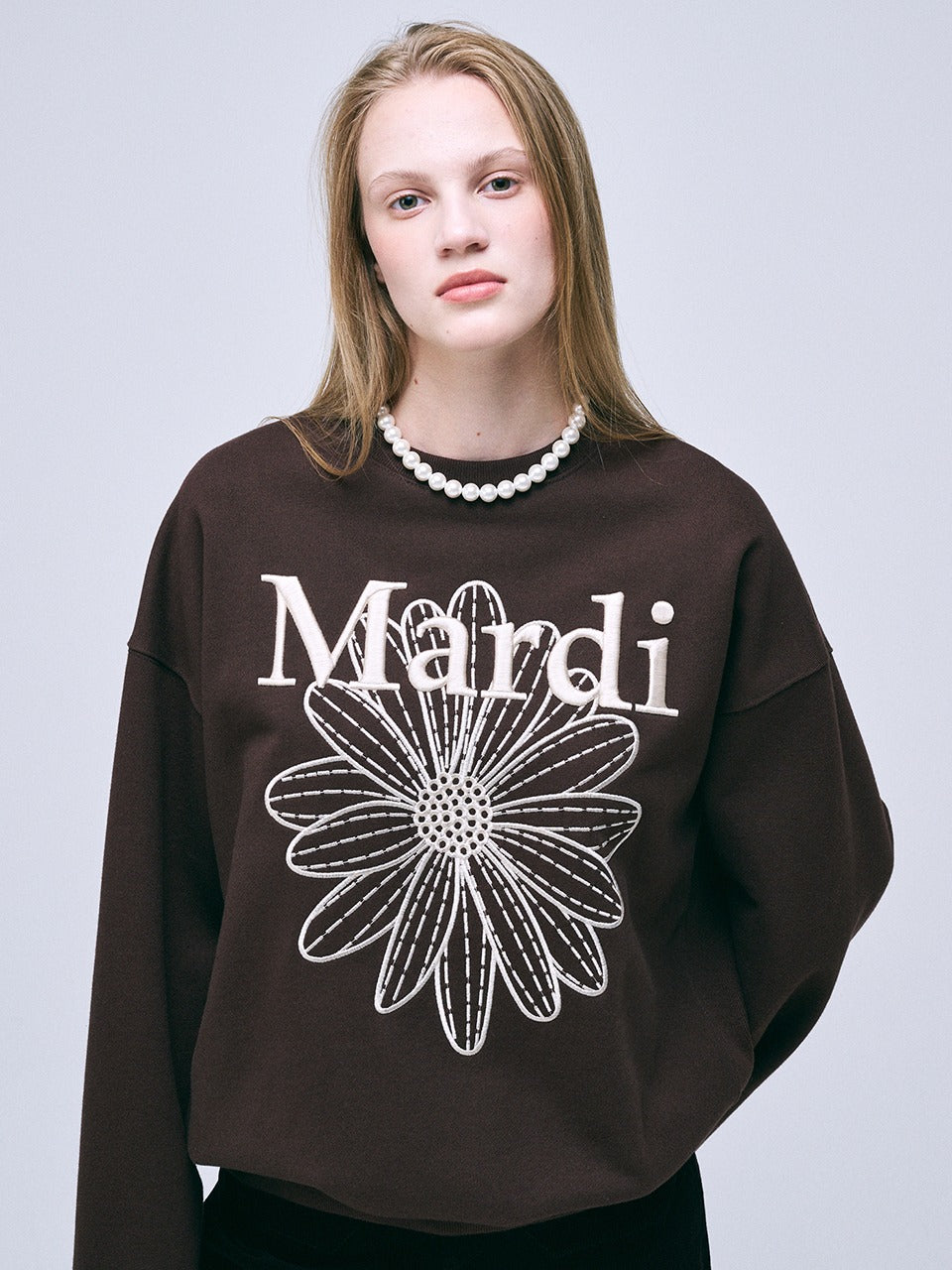 Mardi SWEATSHIRT FLOWERMARDI NEEDLEWORK_BROWN CREAM
