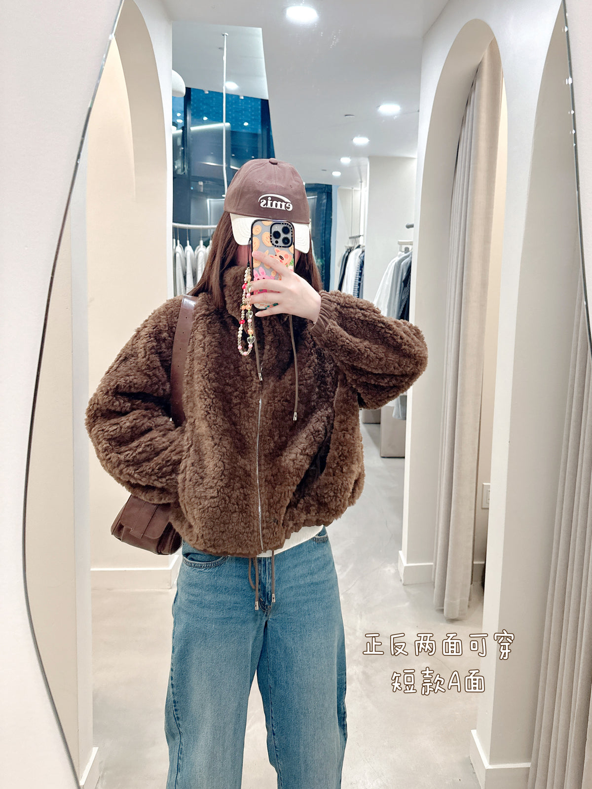 Zip-up double-sided fur-coated one-piece coat