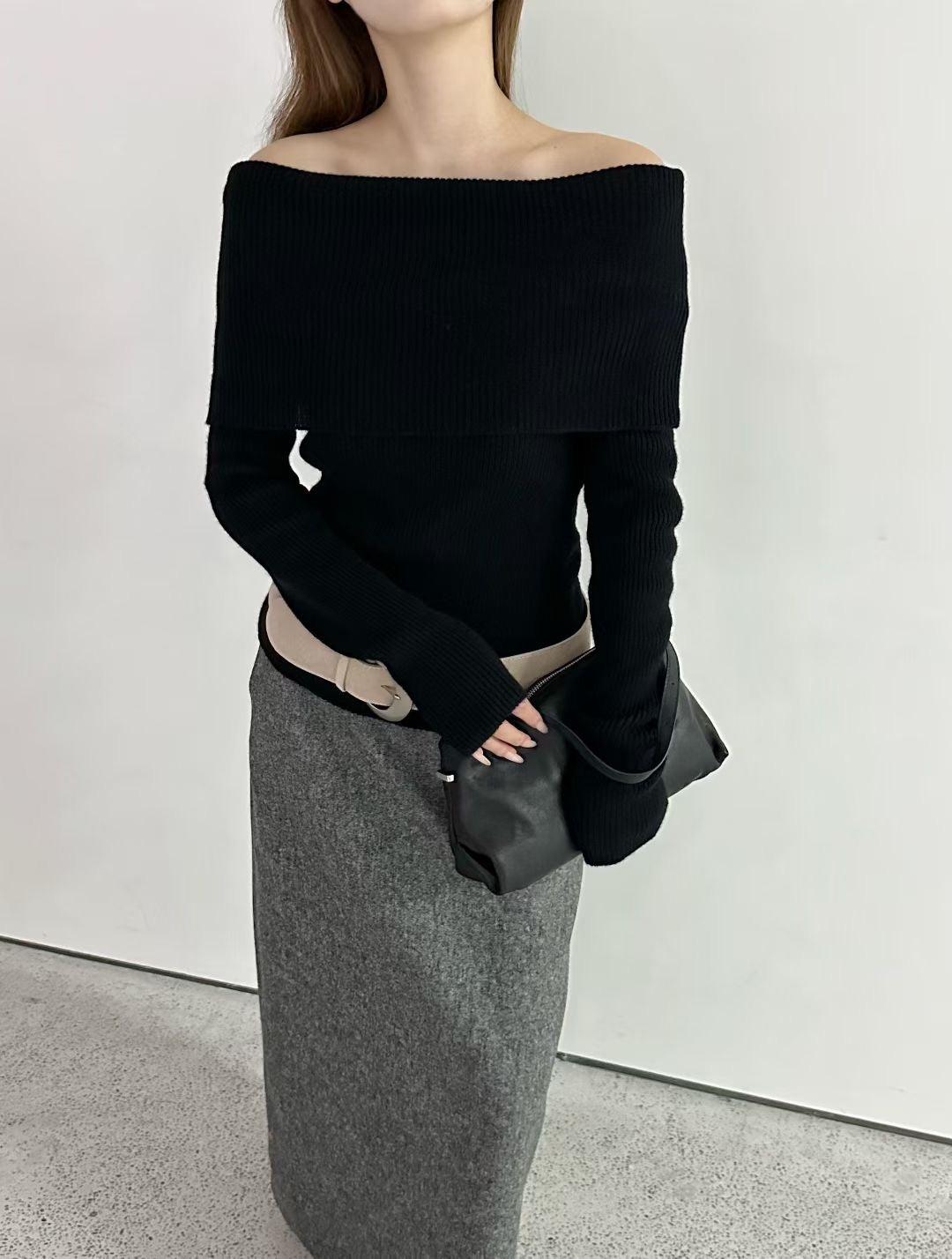 One-shoulder sweater(100% Wool)