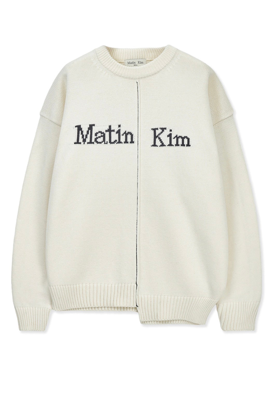 Matin Kim ASYMMETRIC LOGO KNIT PULLOVER IN IVORY