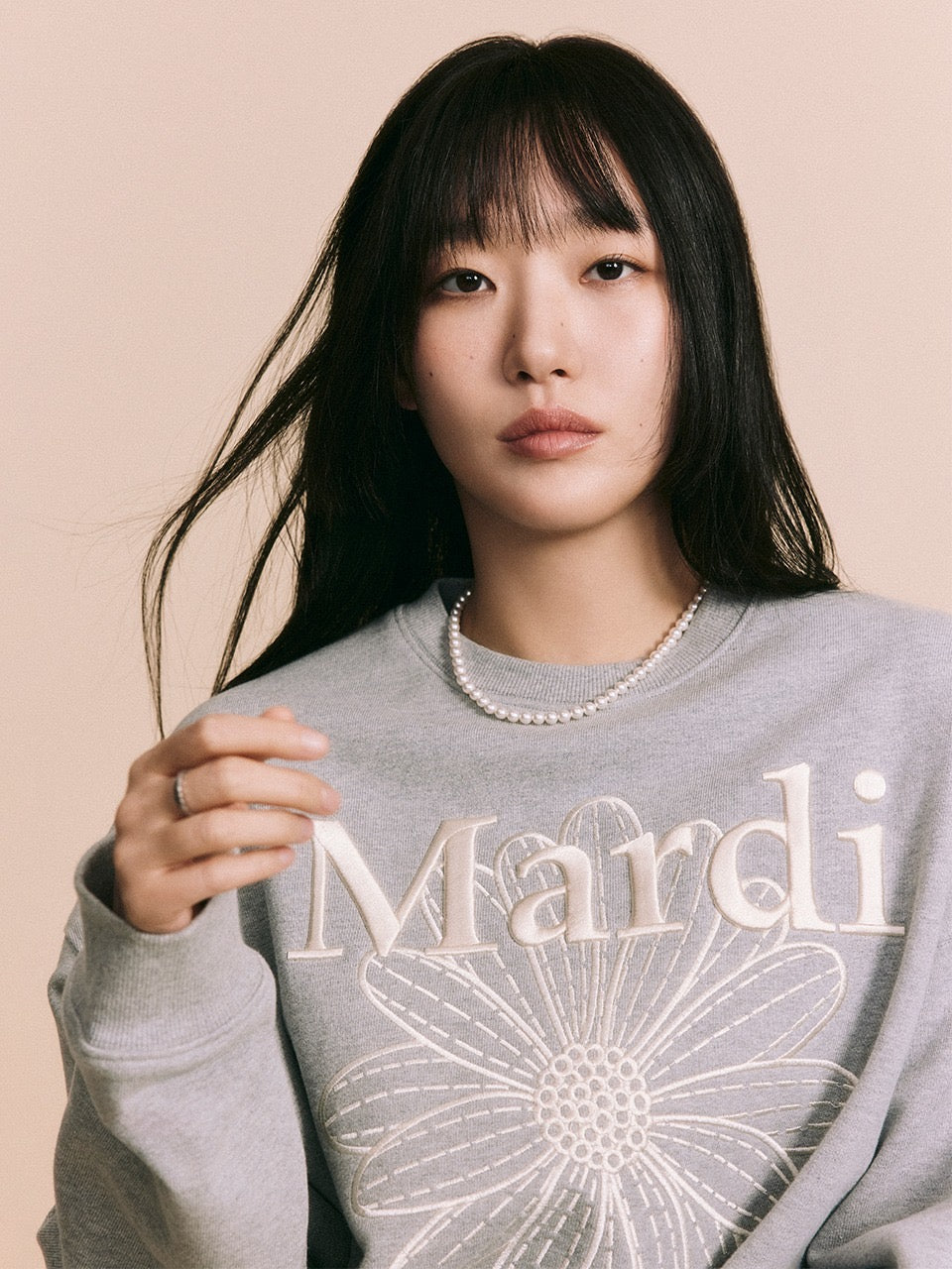 MARDI SWEATSHIRT FLOWERMARDI NEEDLEWORK_GREY CREAM