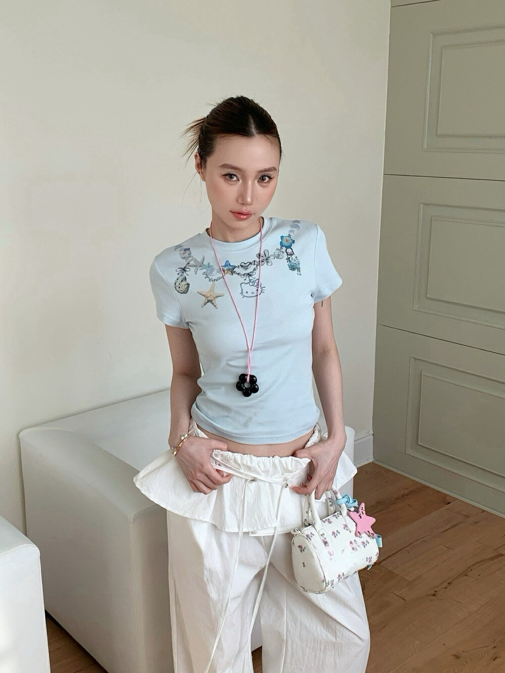 Hello-Kitty shell chain print T-Shirt