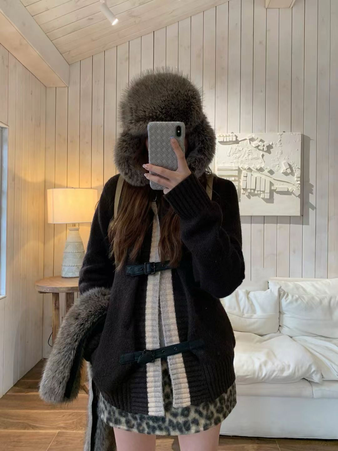 Belted hooded cardigan