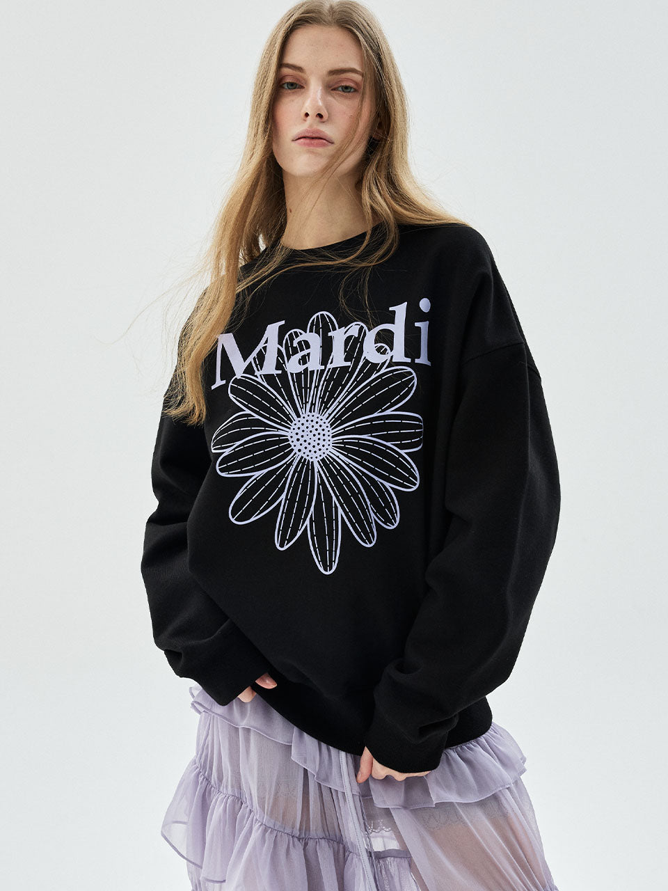 MARDI SWEATSHIRT FLOWERMARDI_BLACK LIGHTPURPLE