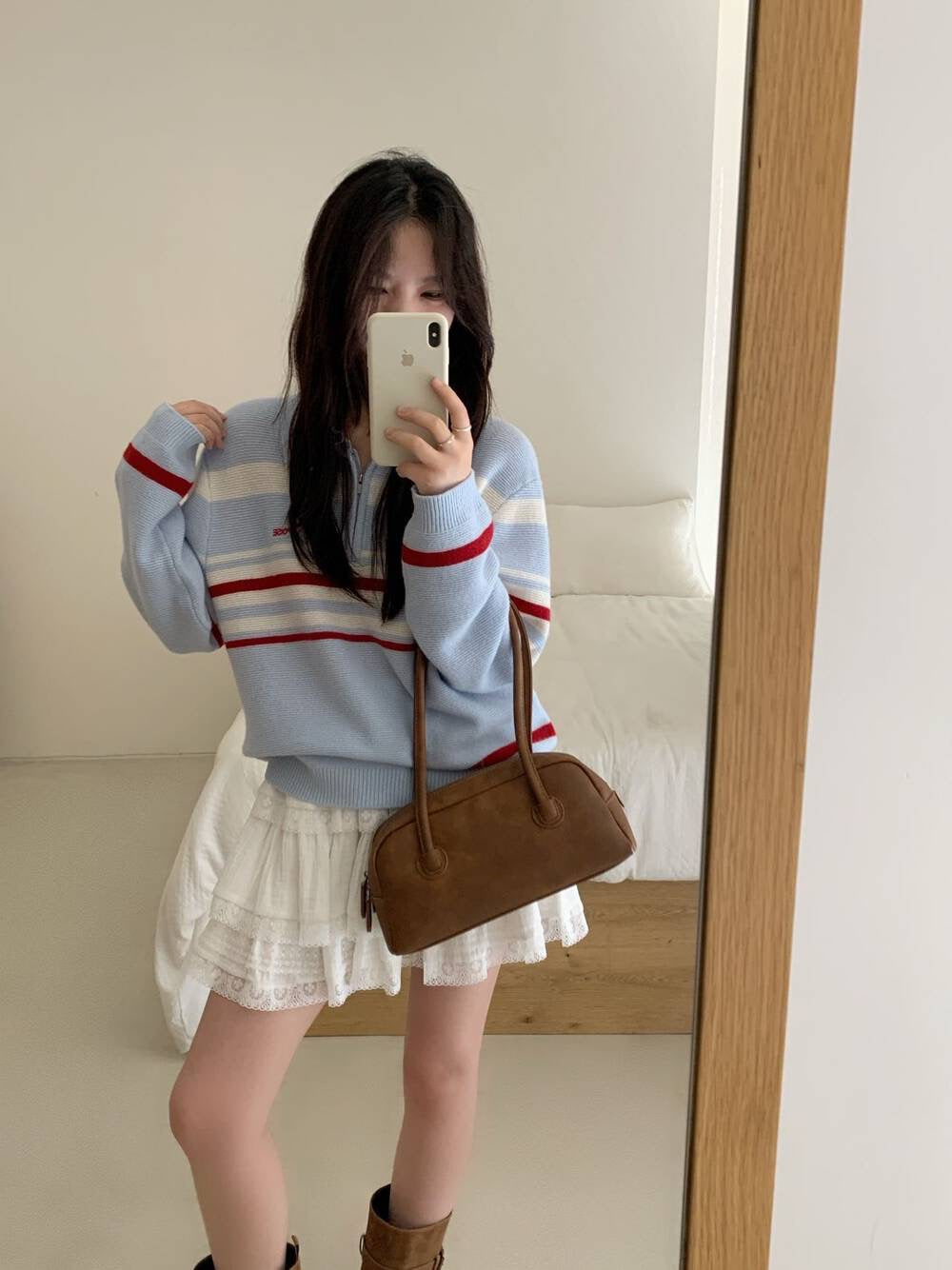 Stripe polo zipper sweater（100% Wool）