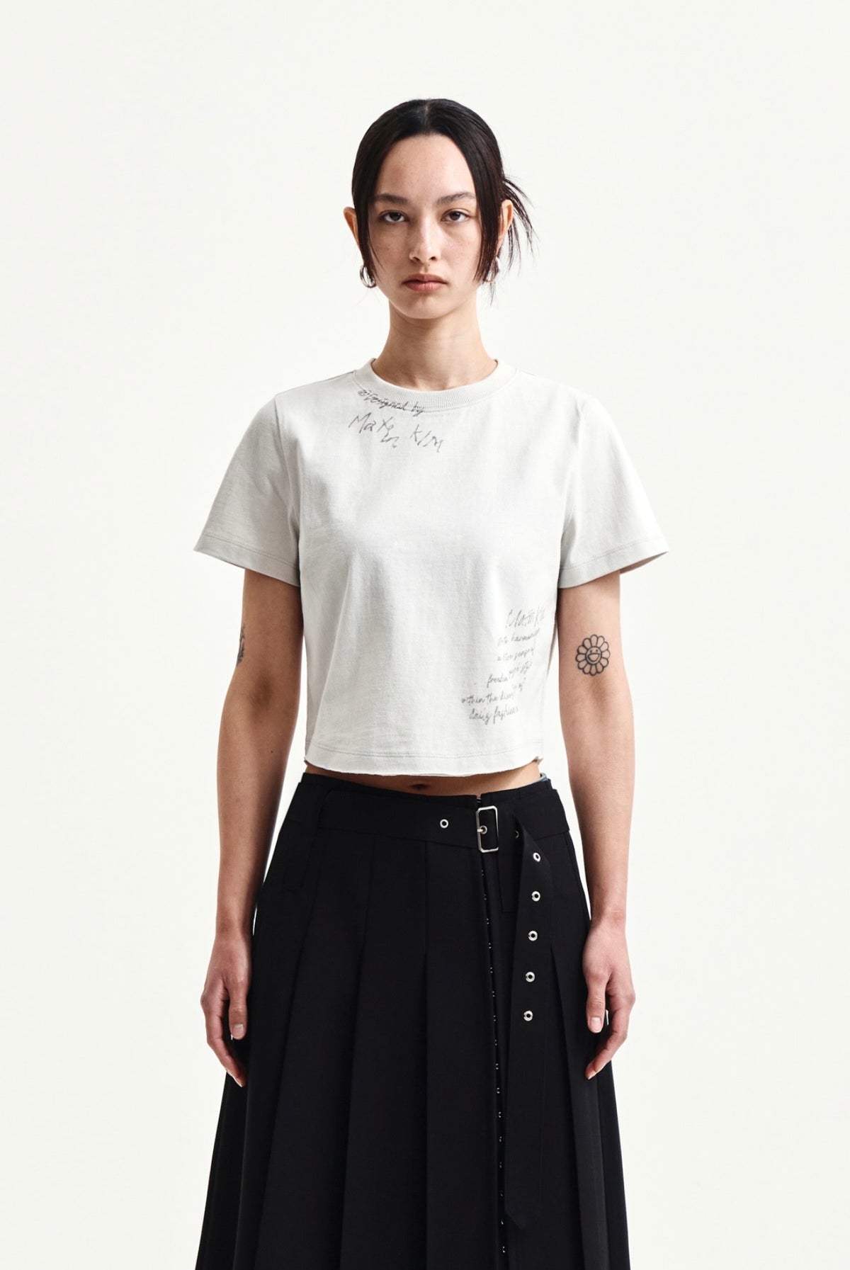 MATIN KIM GRAFFITI ROUND HEM CROP TOP IN CREAM