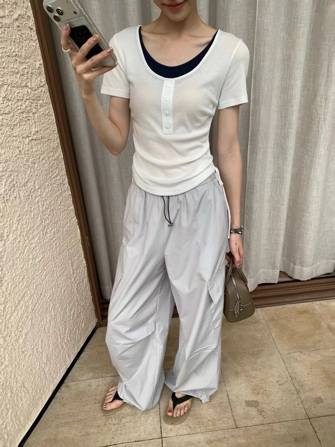 Fake 2-piec button T-shirt