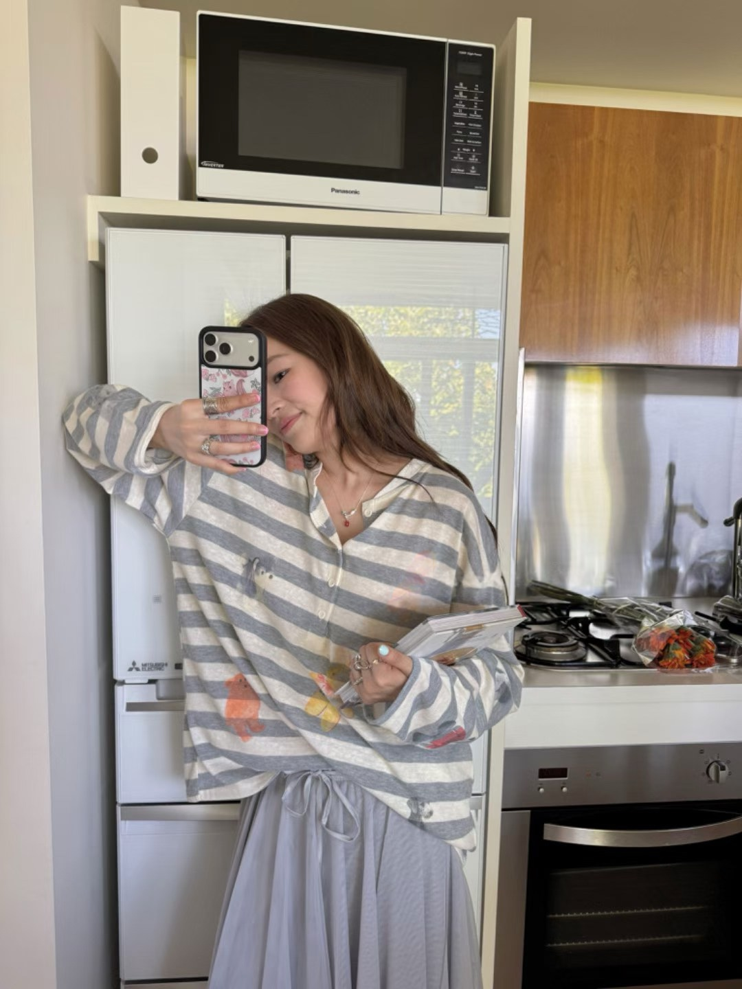 Animal print stripe long sleeve T-shirt