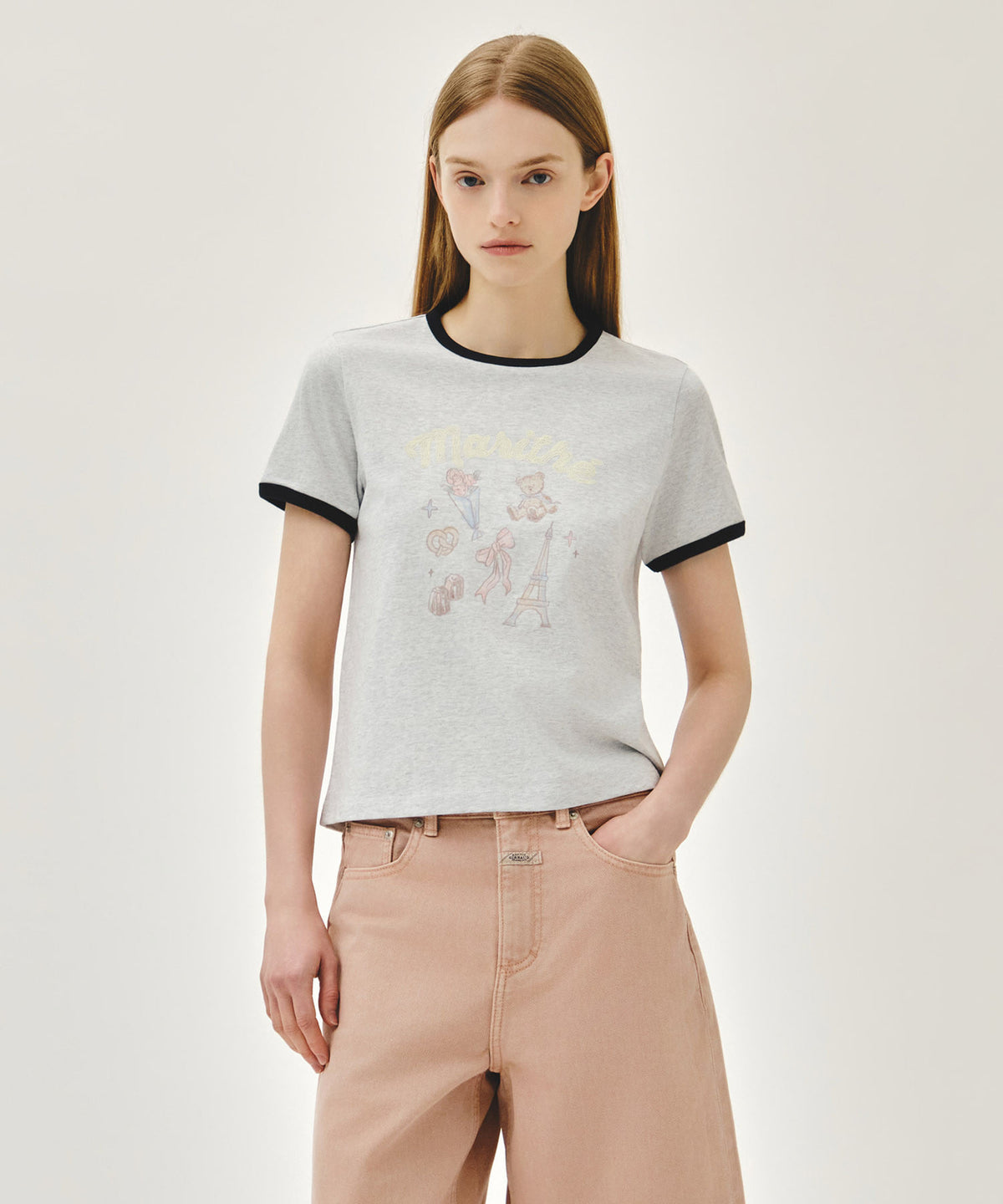 MARITHE FRANCOIS GIRBAUD W PARIS GRAPHIC RINGER TEE light heather gray