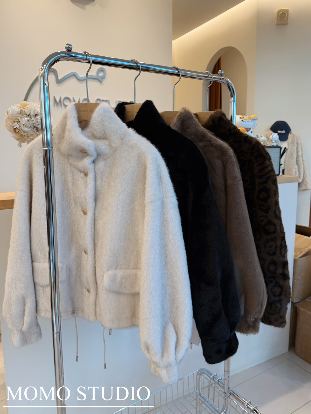 Stand-up collar plush fur coat