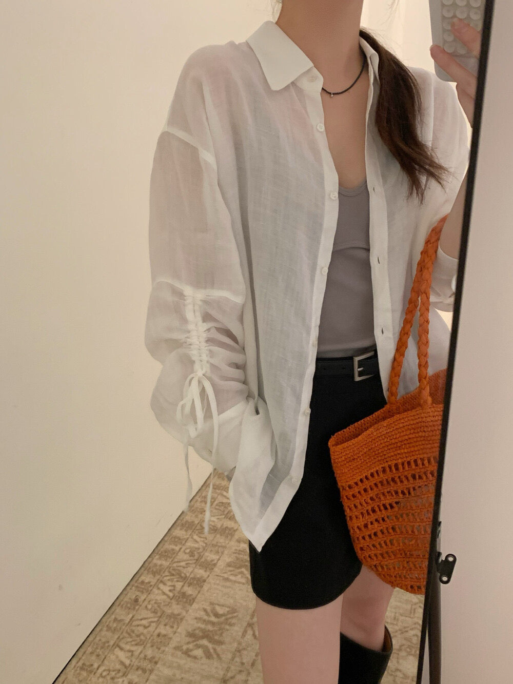 Ramie cuff sleeve shirt