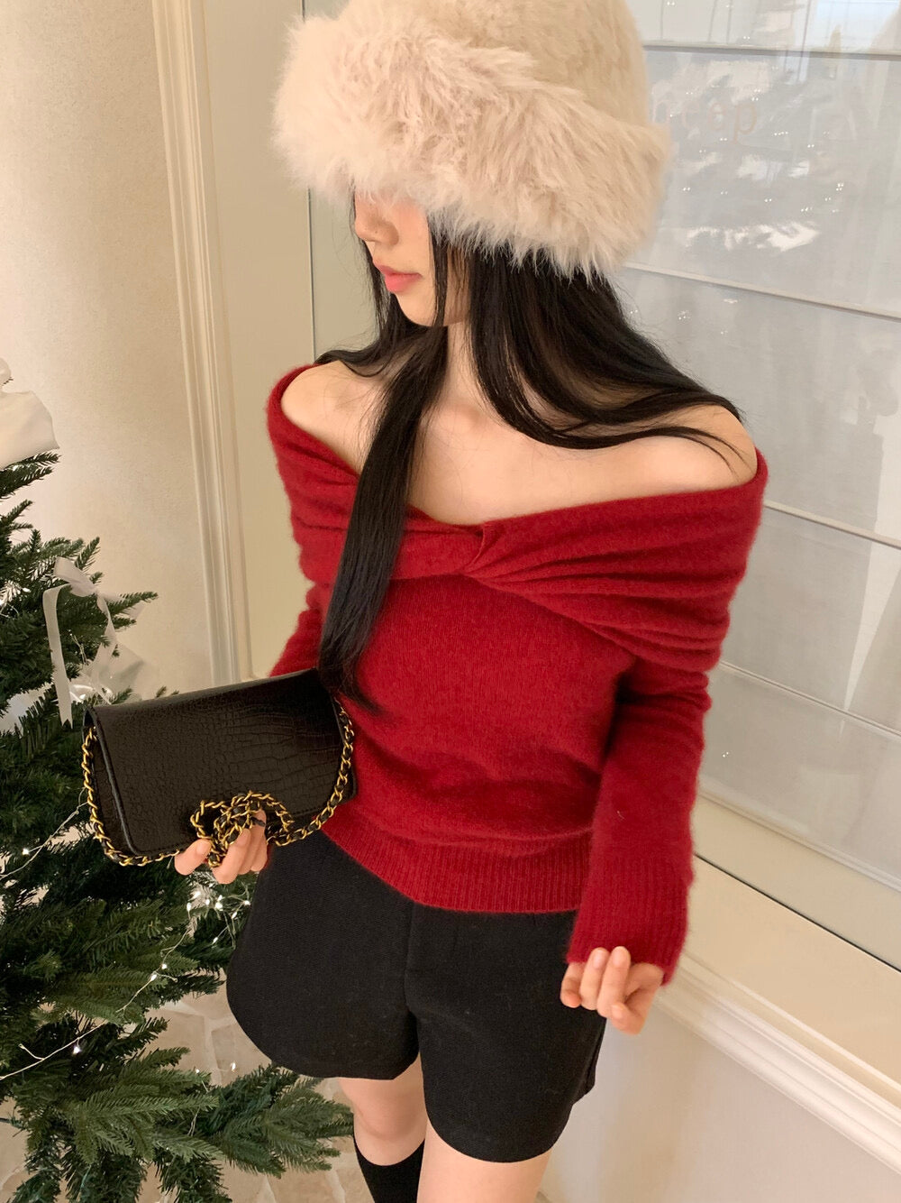 Twisted one-shoulder sweater