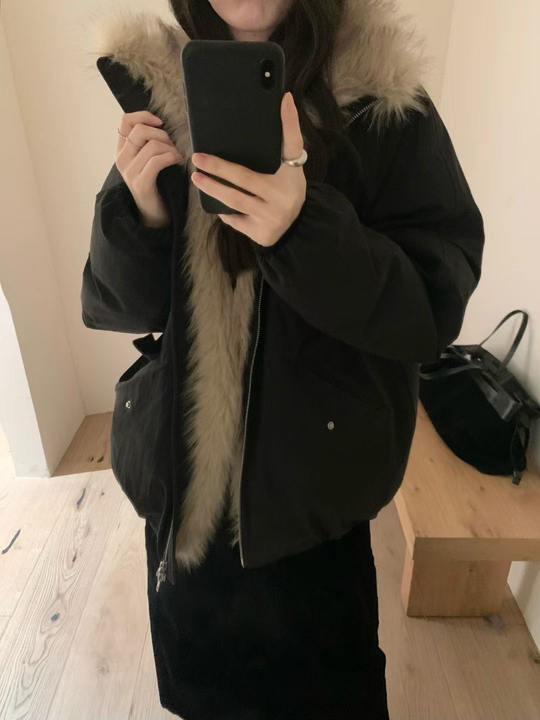 Faux fur trim down jacket