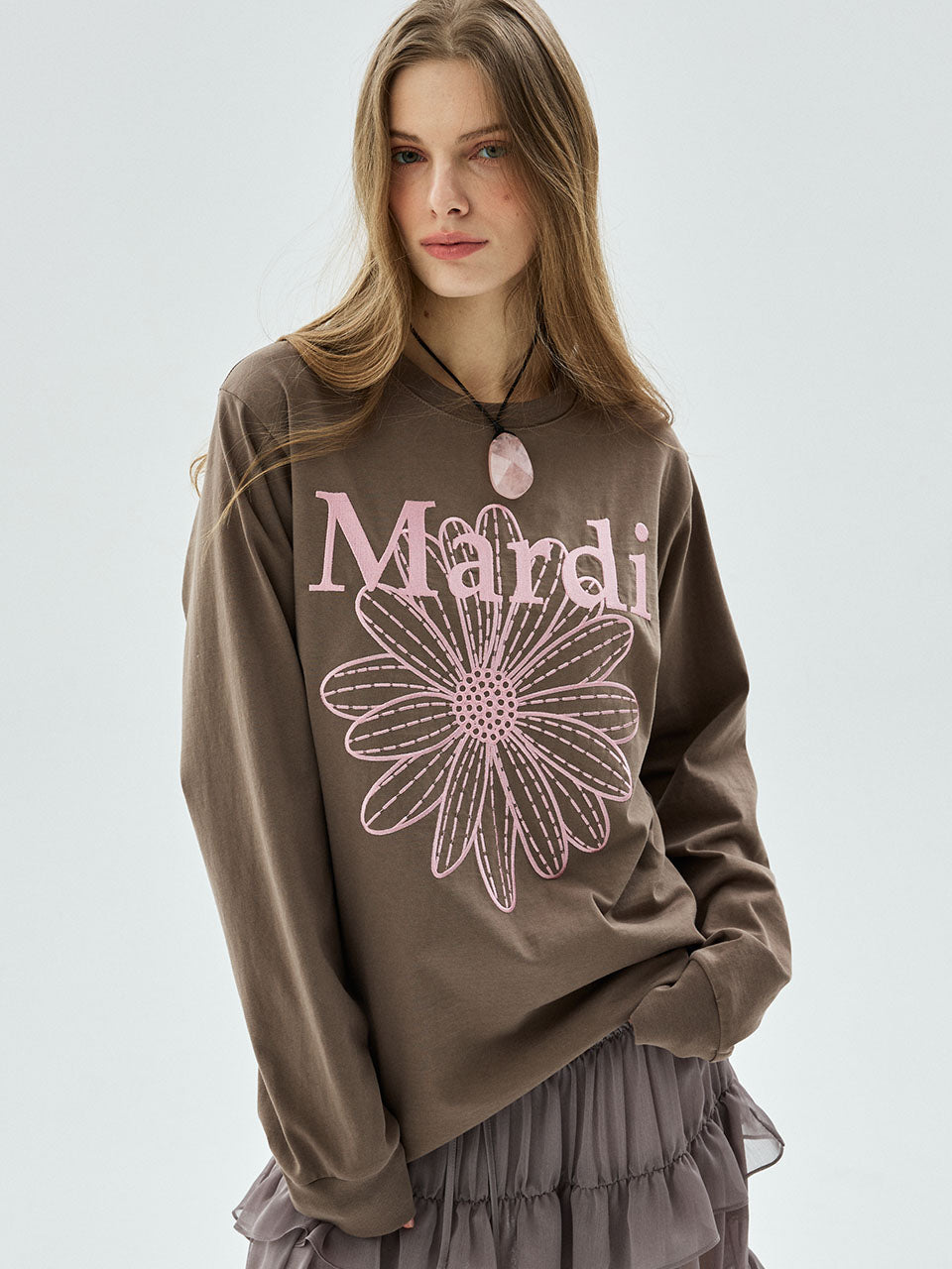 MARDI TSHIRT LONG SLEEVE FLOWERMARDI NEEDLEWORK_TAUPE PINK