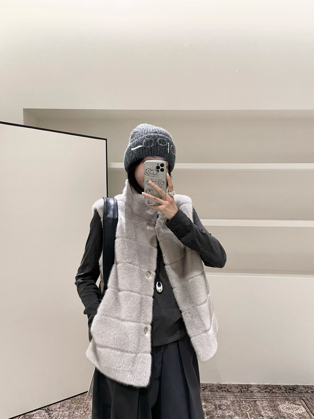 Stand collar stripe Eco-fur vest