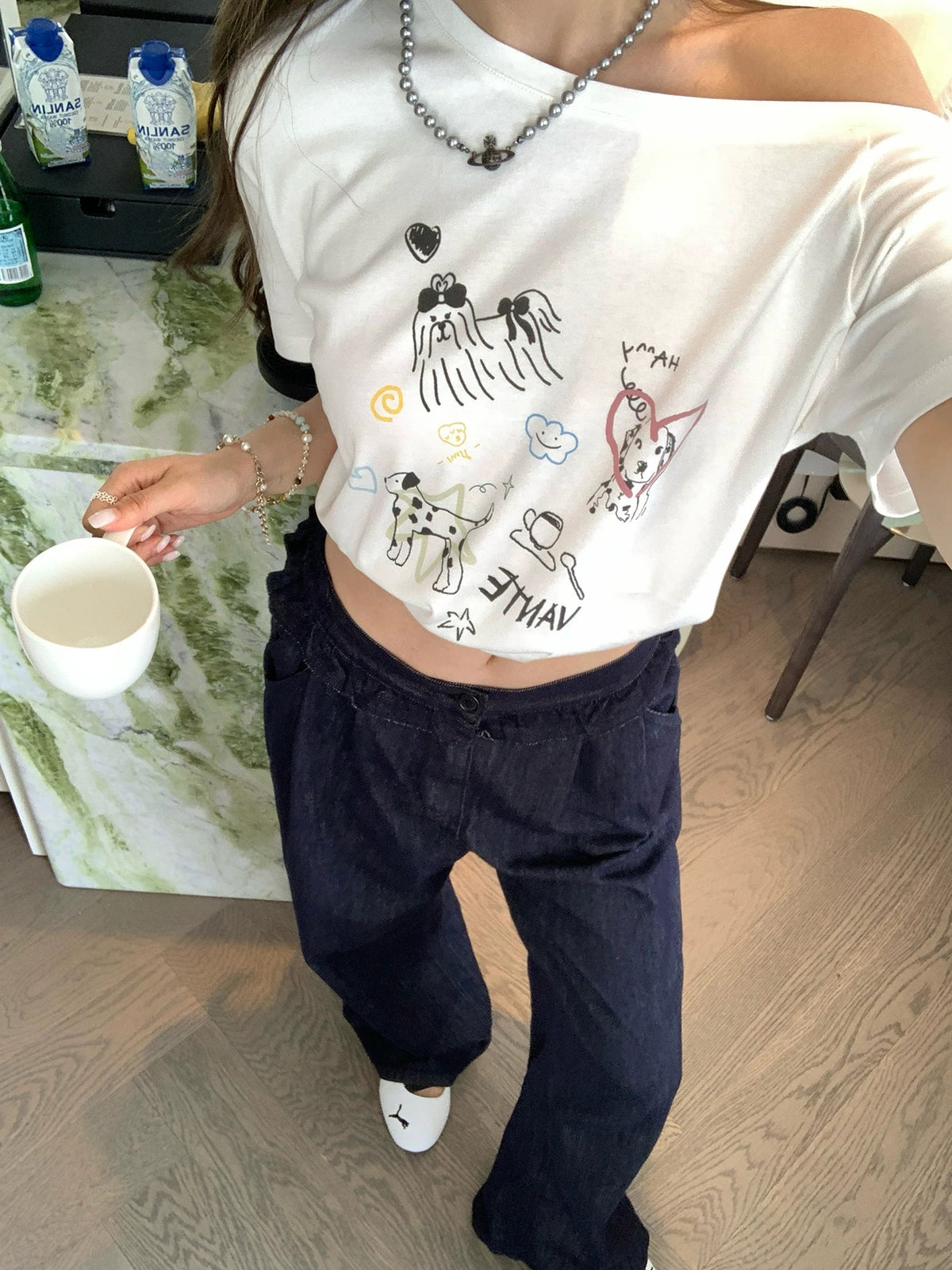 Off shoulder Dog Tee