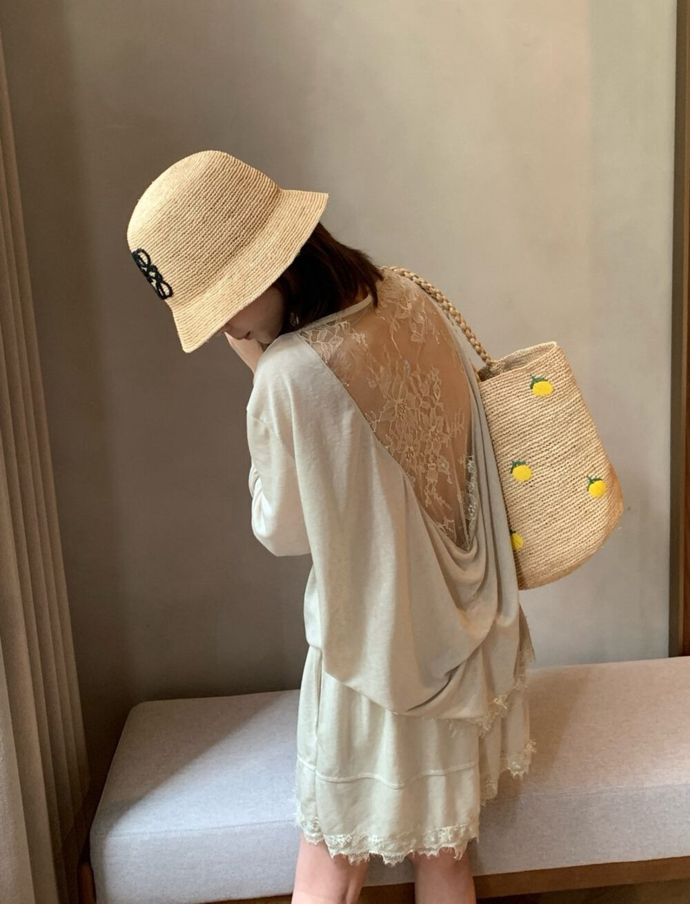 Waved lace back top and shorts set
