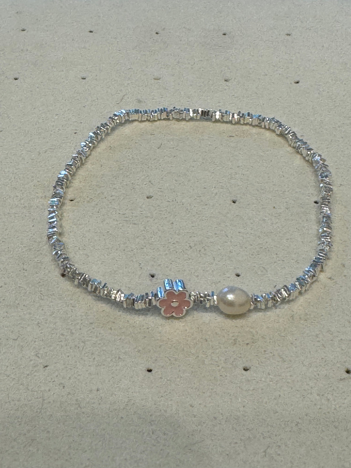 silver pink flower bracelet
