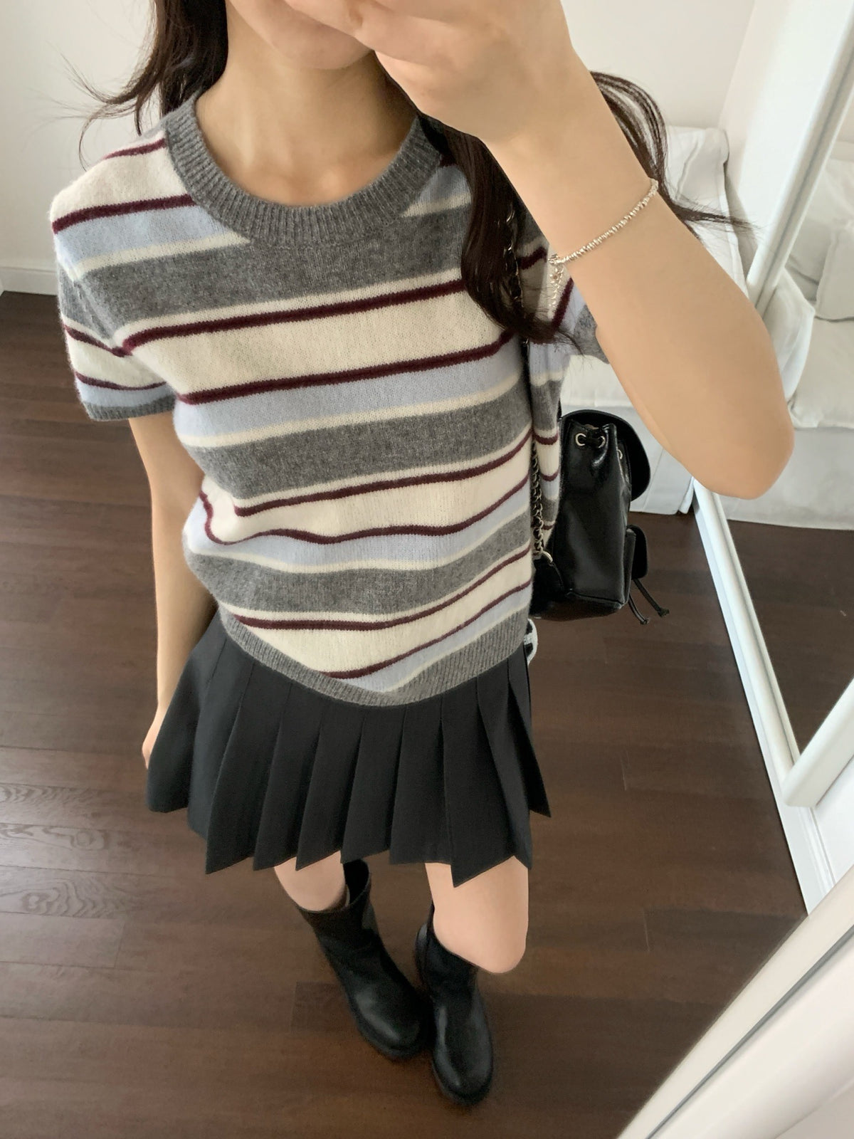 Stripe short sleeve sweater（100% Wool）
