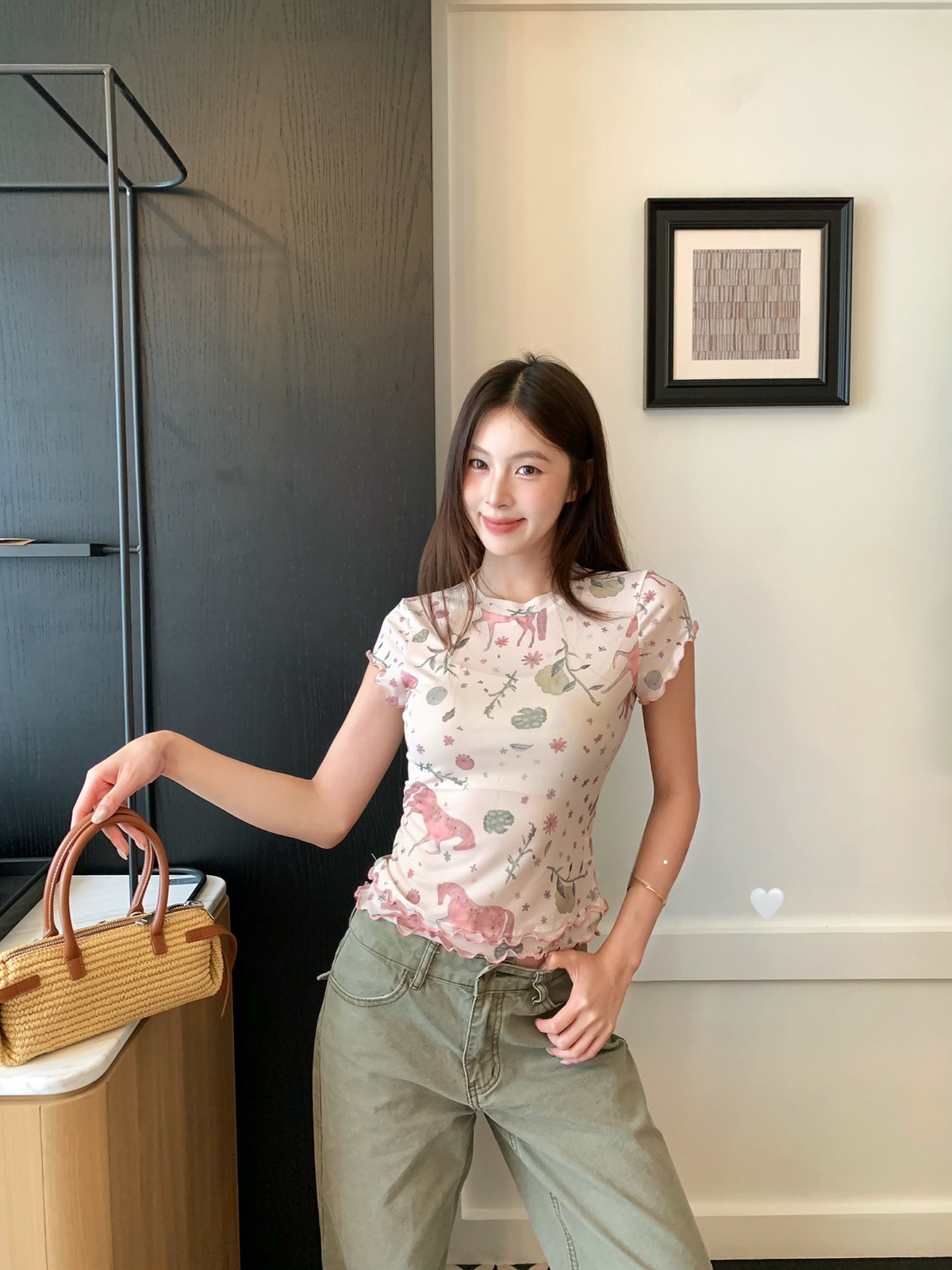 Mesh animal printed T-shirt