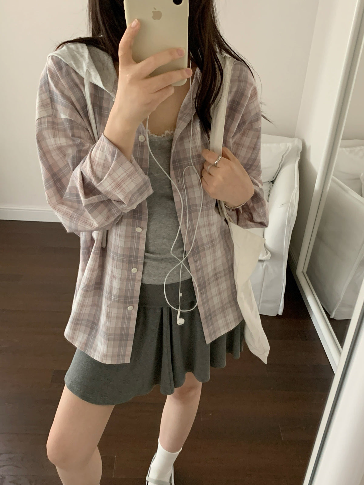 Plaid shirt with hoodie