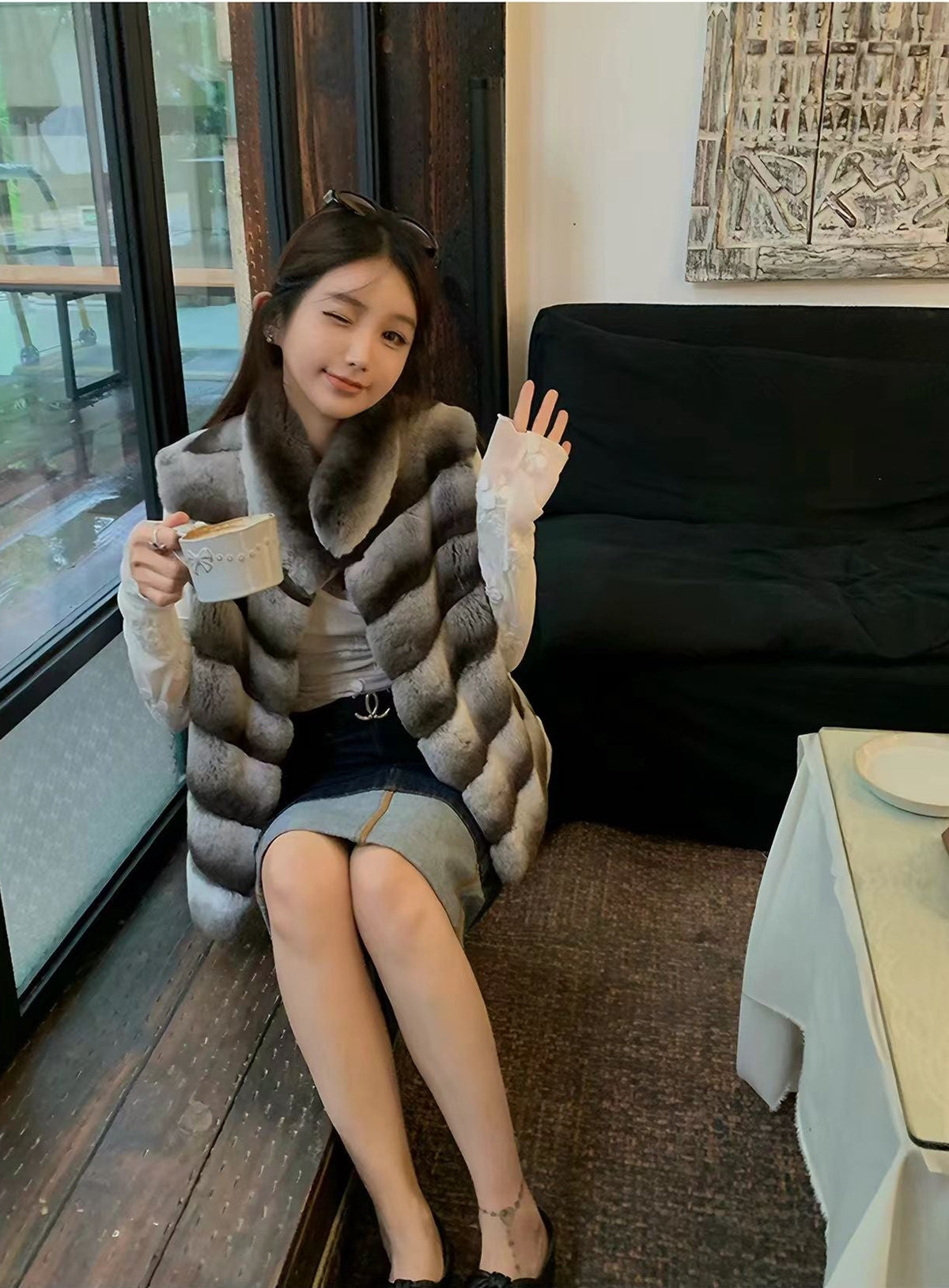 Rex rabbit fur Totoro gradient vest
