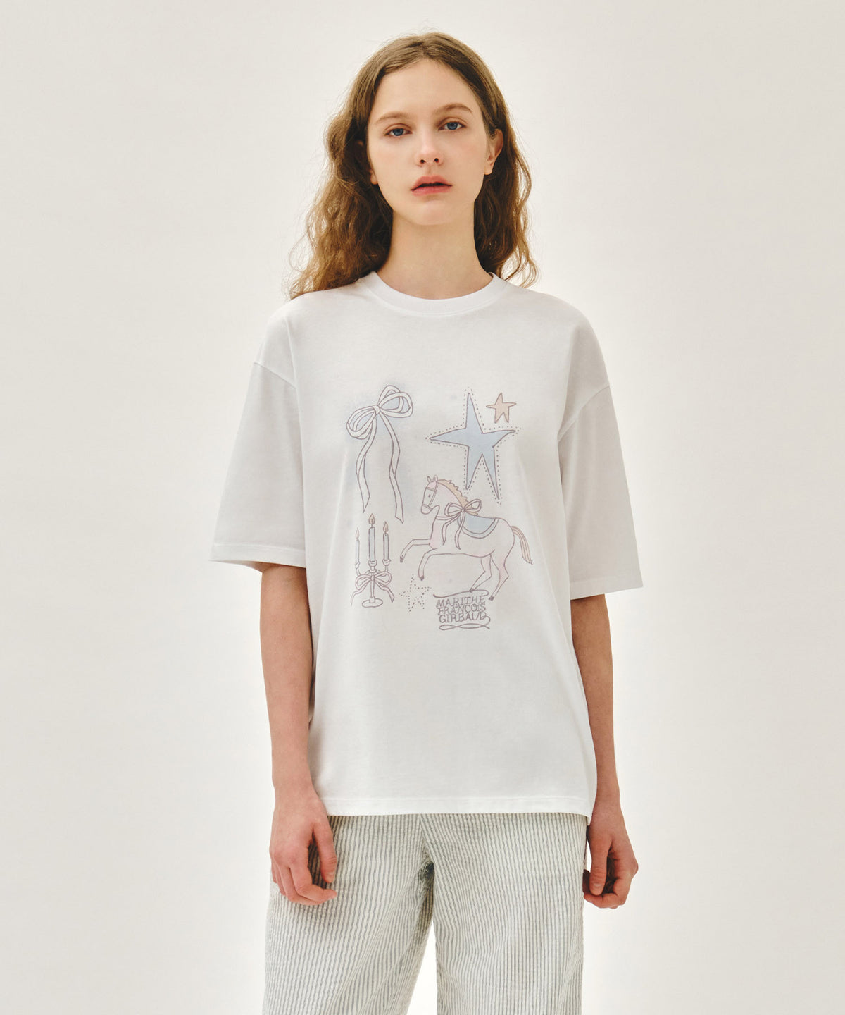MARITHE FRANCOIS GIRBAUD W UNICORN GRAPHIC OVERSIZED TEE white