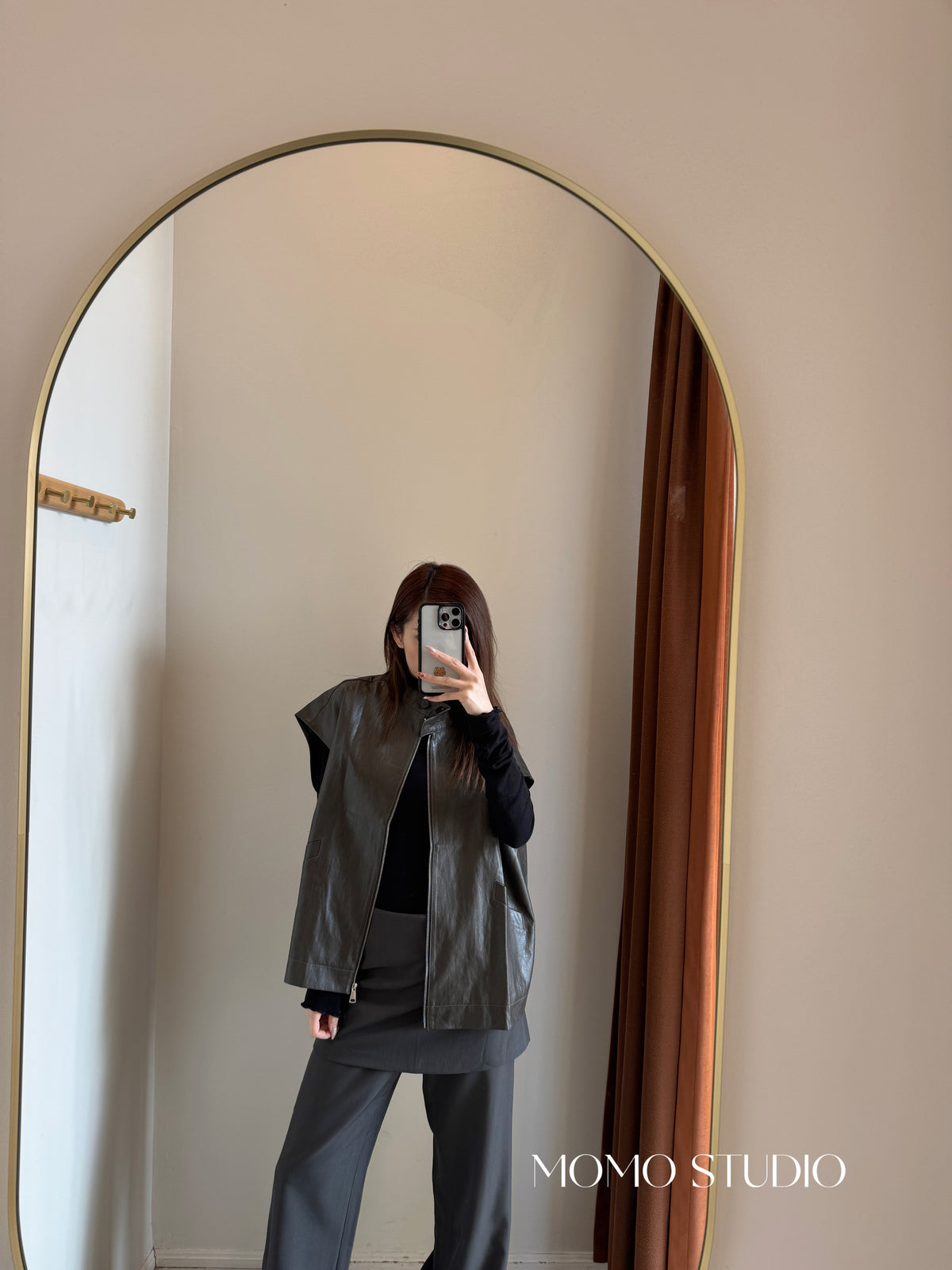 Stand collar leather vest