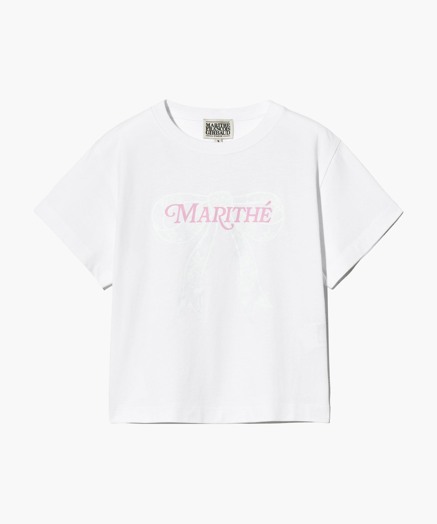 Marithe☆25SS W RIBBON GRAPHIC CROP TEE (3color) Marithe W RIBBON GRAPHIC CROP TEE white – MO & MORE
