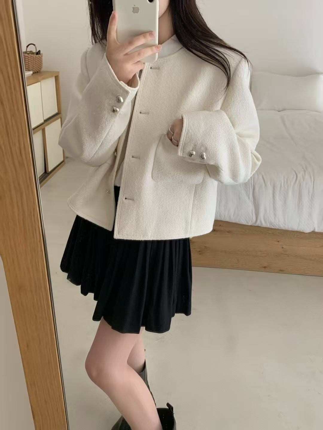 Heart button tweed jacket