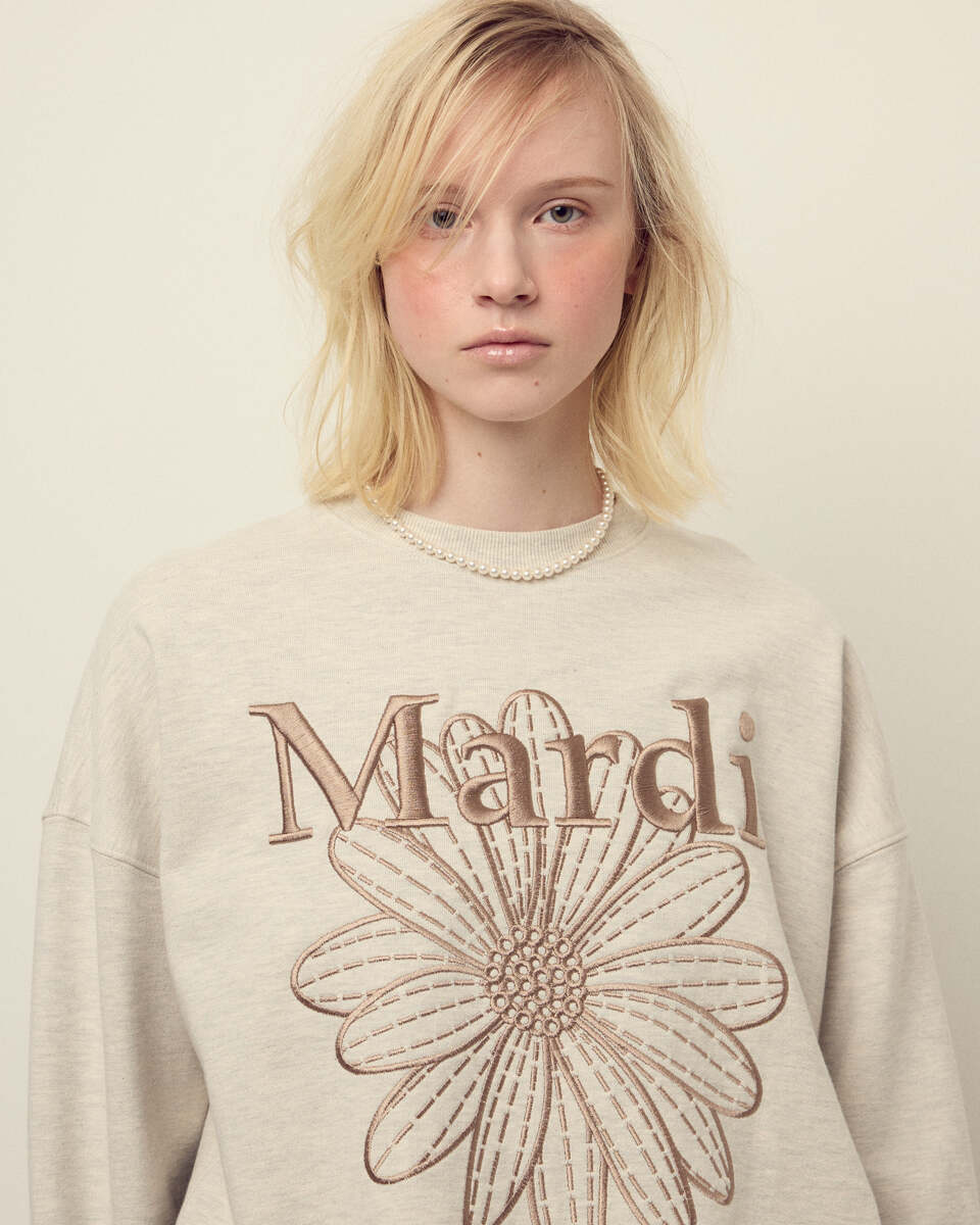 MARDI SWEATSHIRT FLOWERMARDI NEEDLEWORK_OATMEAL TAUPE