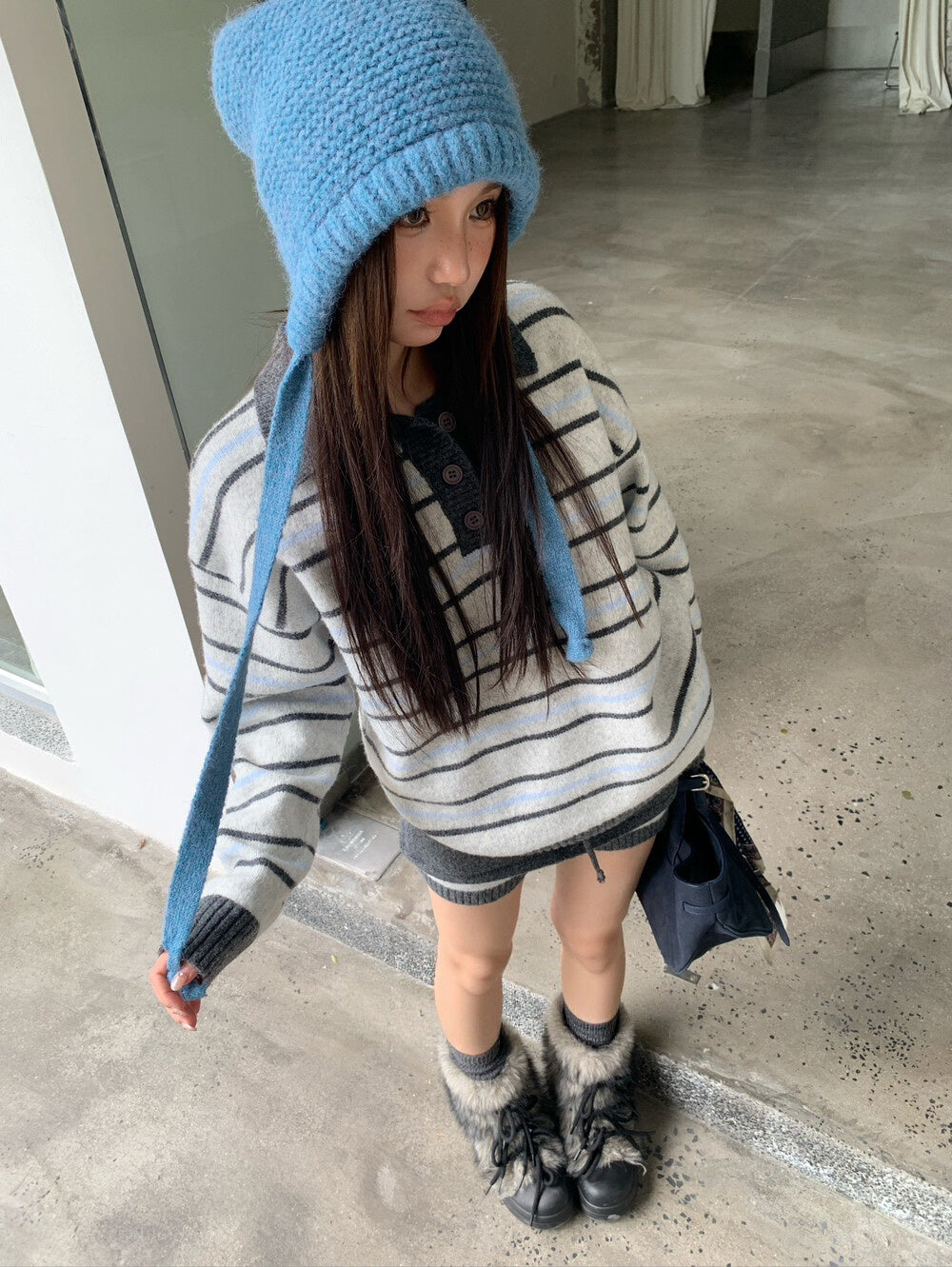 Stripe polo sweater and shorts set