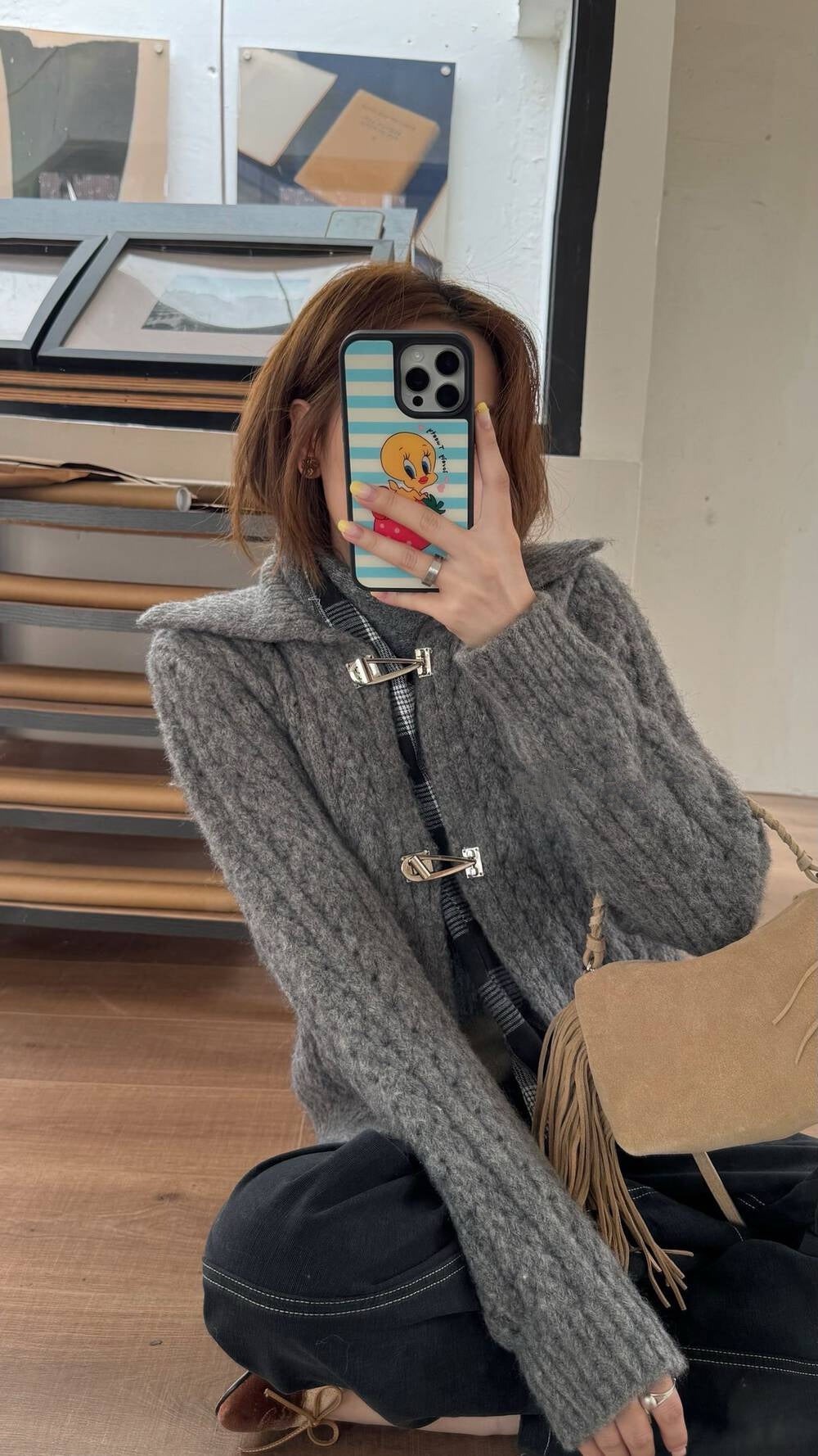 Metal button collar cardigan