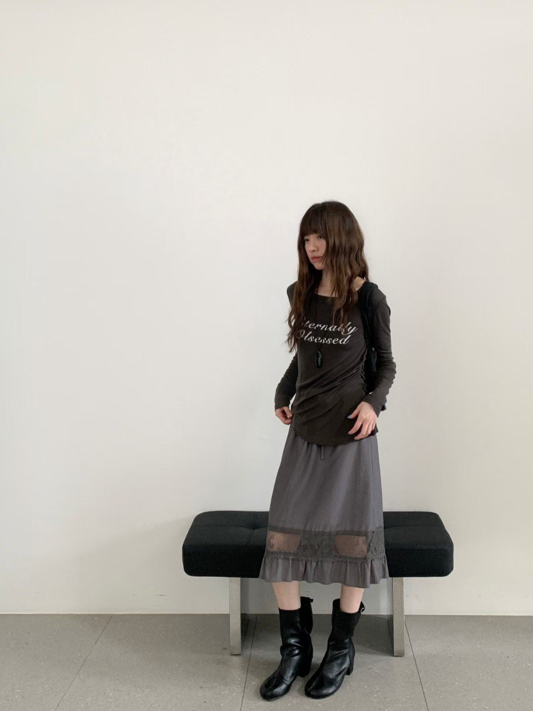 Lace spliced ruffle bottom skirt