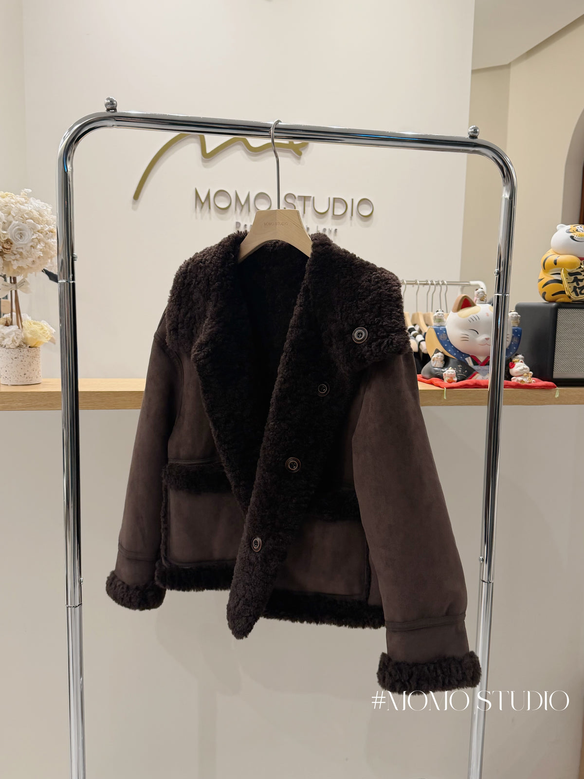 Double-sided fur-coated one-piece coat