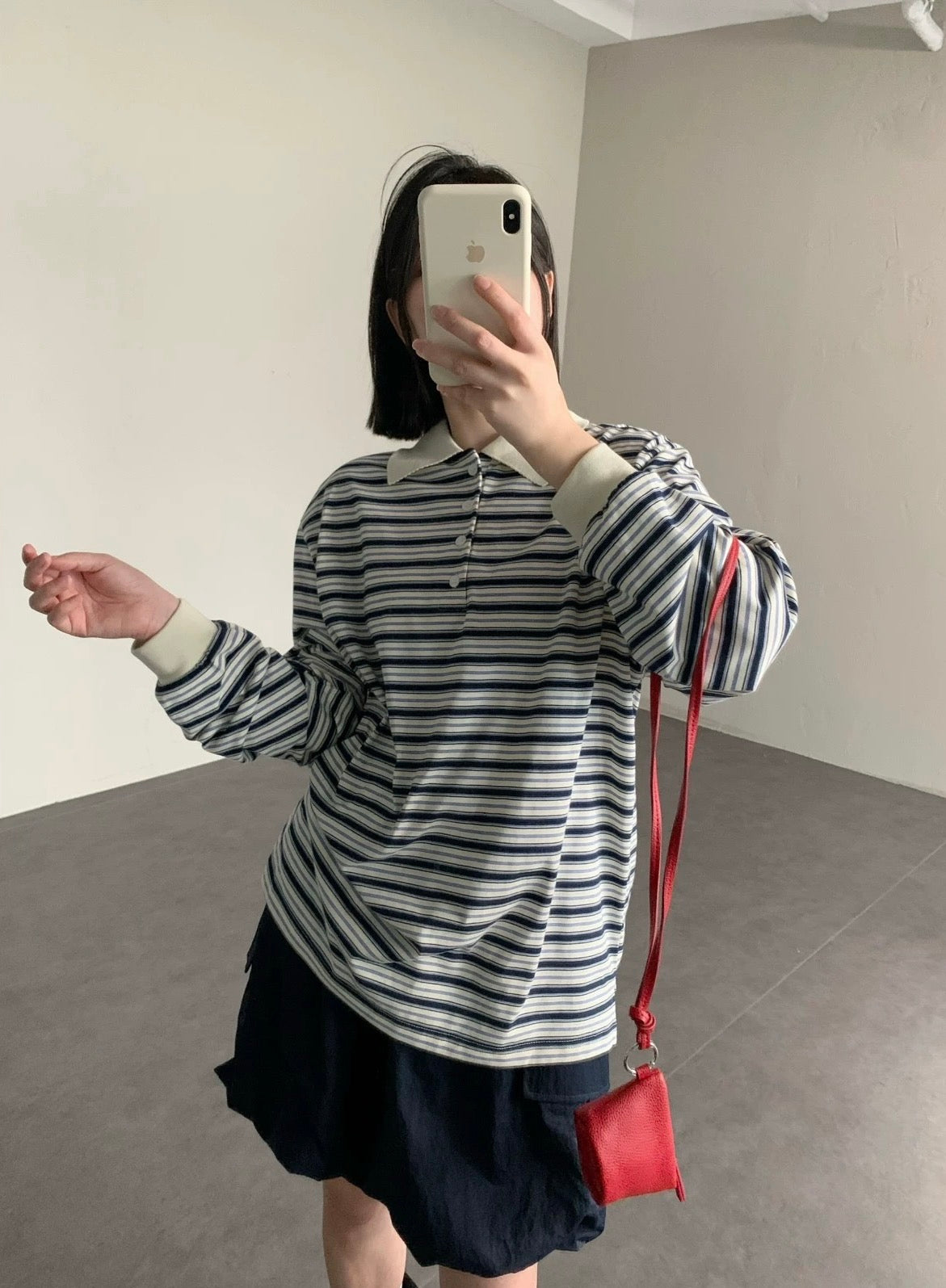 Striped polo long-sleeved shirt