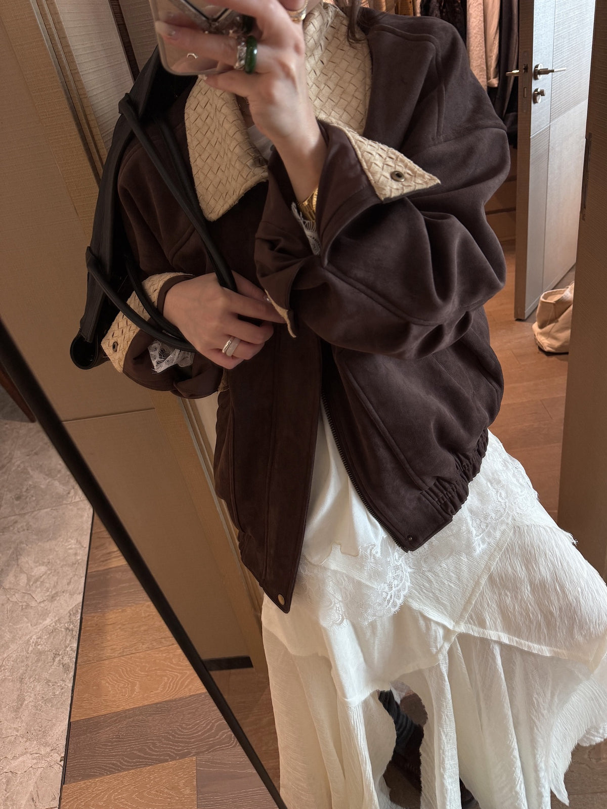 Woven collar suede jacket