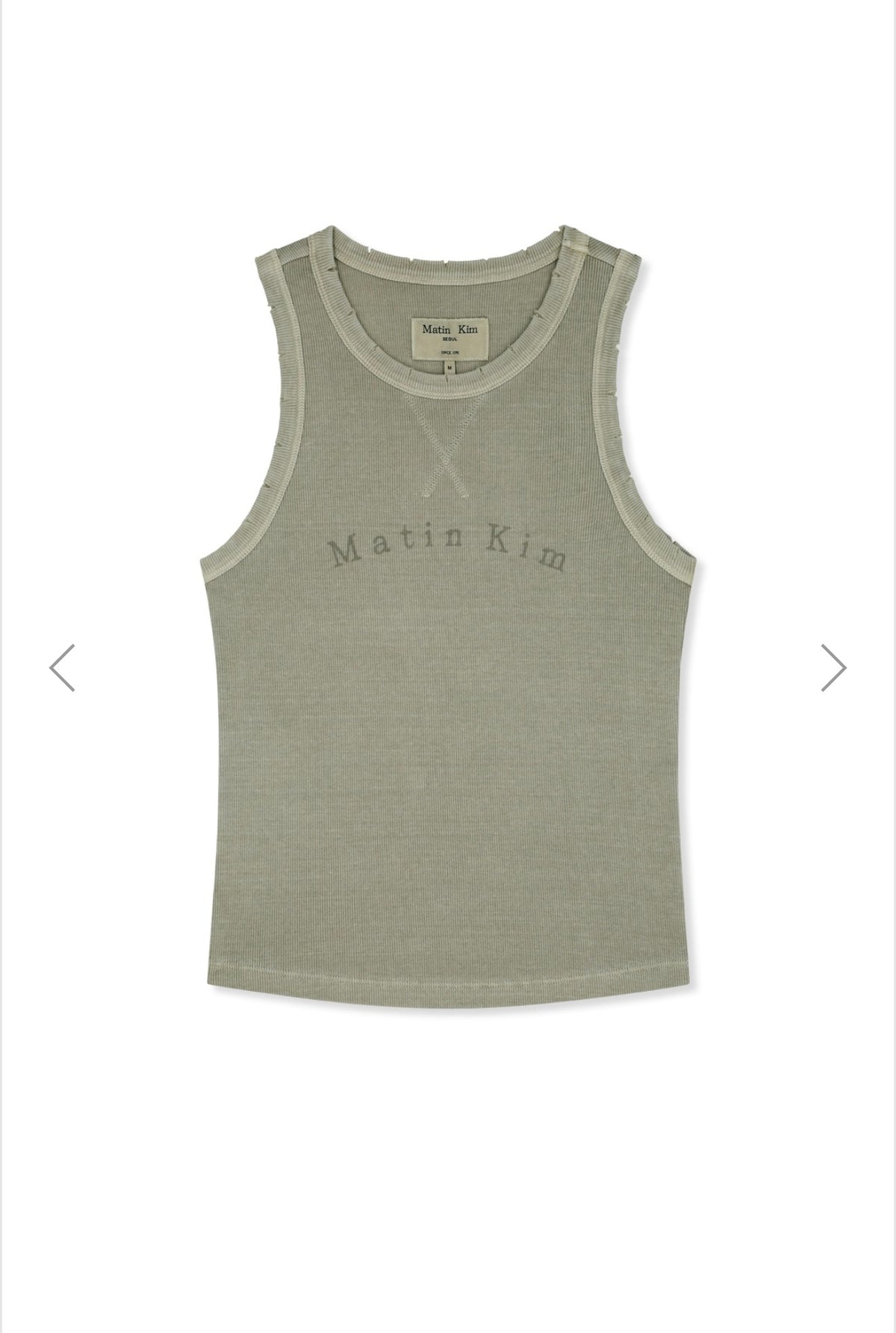 MATIN KIM DISTRESSED SLEEVELESS LOGO TOP IN BEIGE