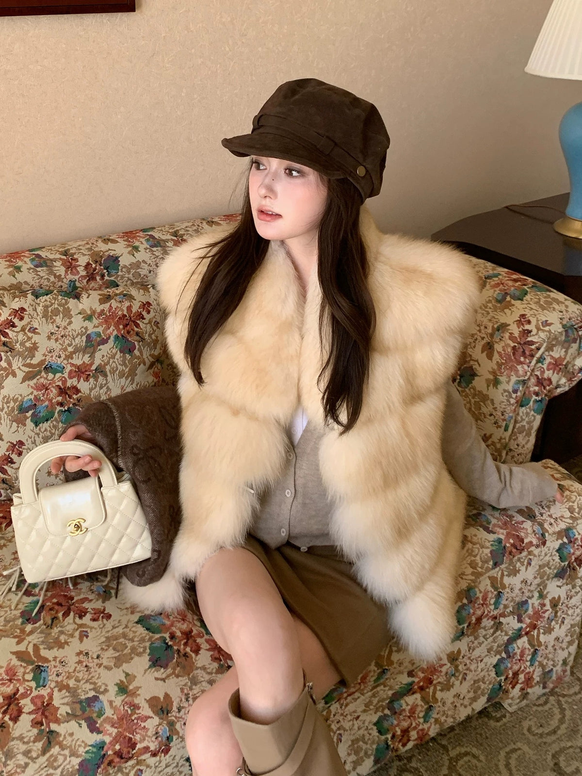 Horizontal Striped Fox Fur Vest