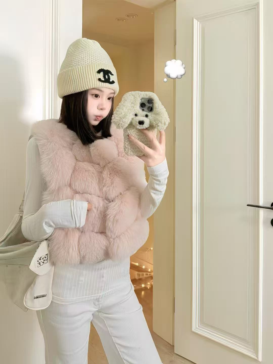 Cropped fox fur vest（Blush Pink）